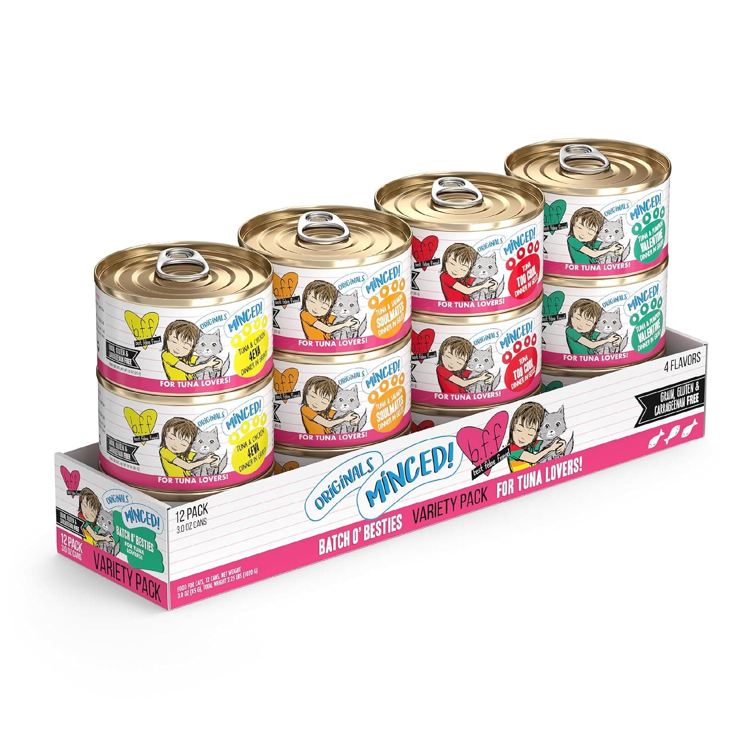 Best Feline Friend (B.F.F.), Batch 'O Besties Variety Pack, Wet Cat Food by Weruva, 3oz Can (Pack of 12)