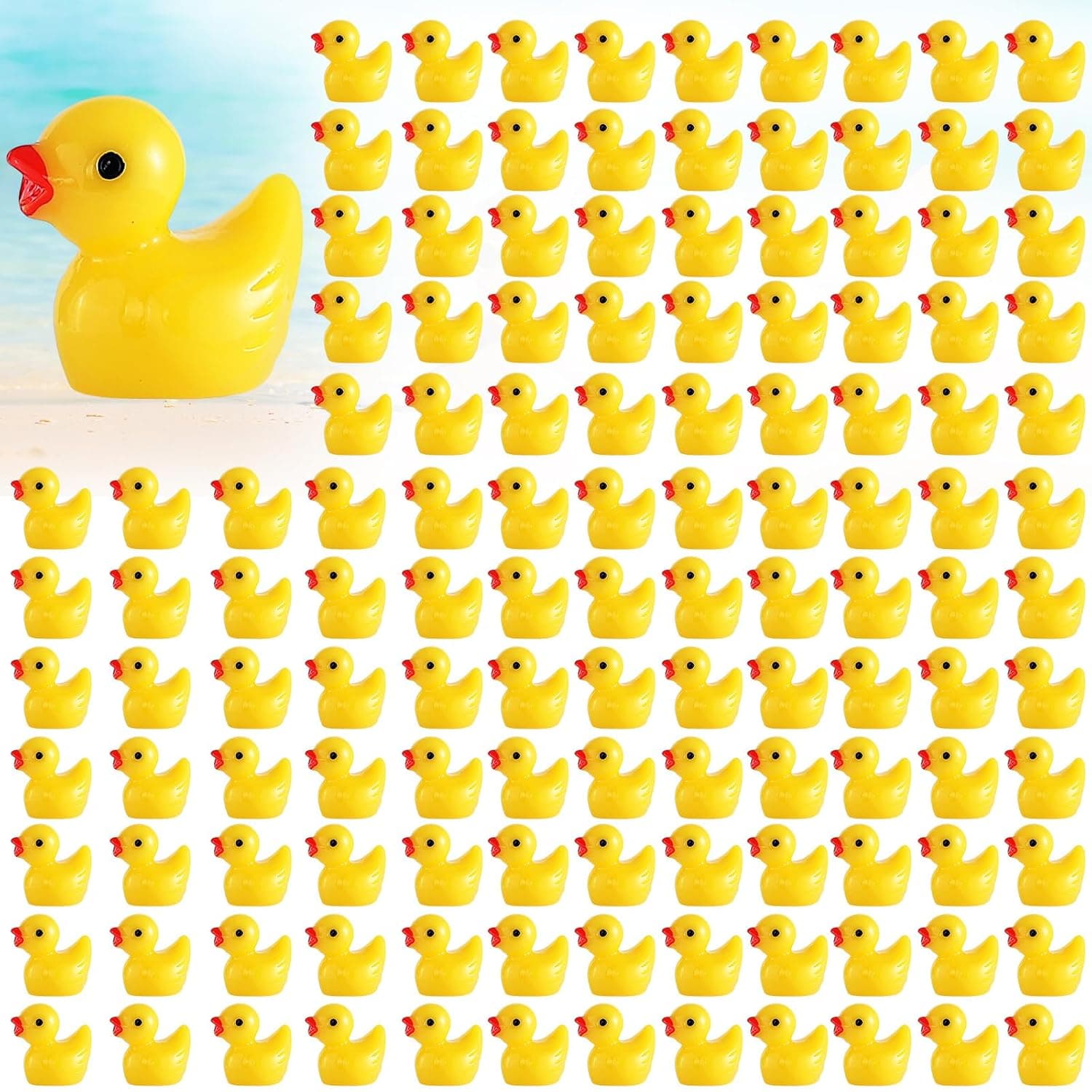 Rachan Yellow Mini Ducks Bulk Resin Duck Figurines for Miniature Landscape Garden Aquarium Potted Accessories Home Prank Game Dollhouse Decor Office Decompression (130 Pcs Yellow)