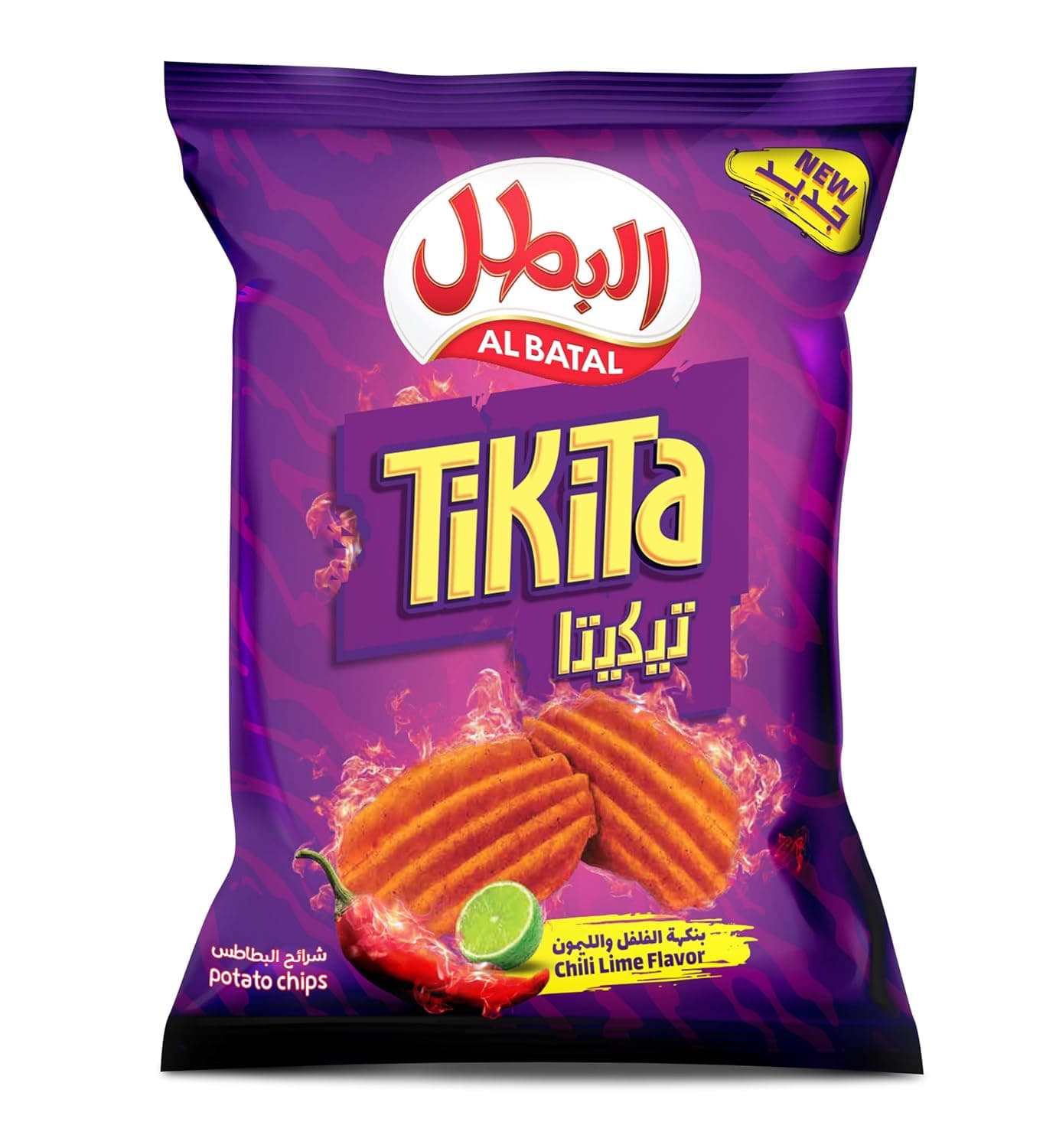 رقائق بطاطس تيكيتا بالفلفل الحار والليمون، 155 جم، من البطل