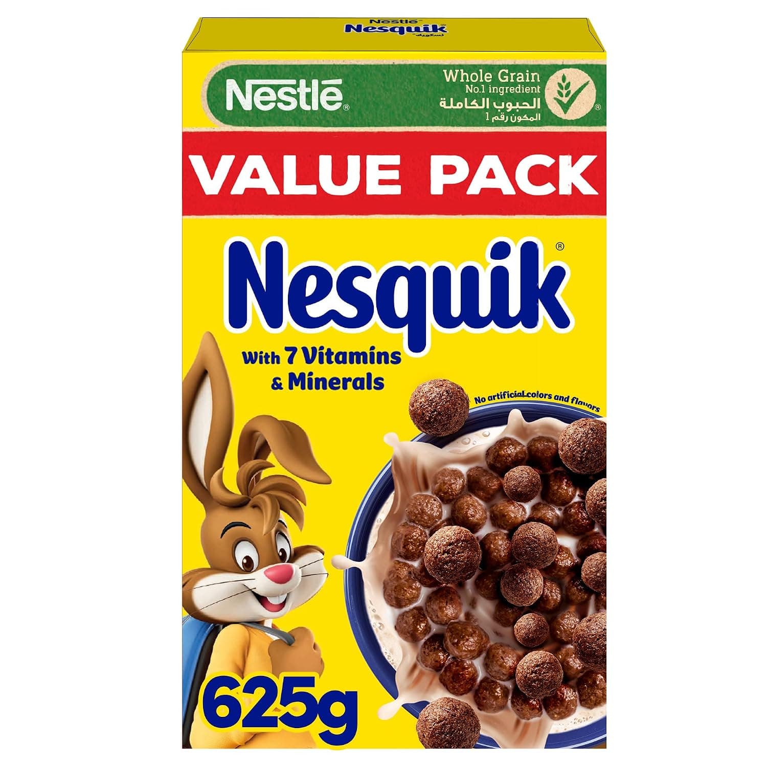 Nesquik Nestle Chocolate Breakfast Cereal, Value Pack, Made with Whole Grain, Pack, 625g