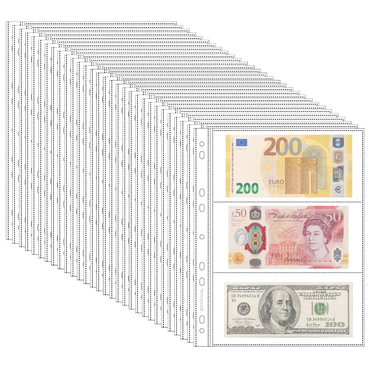 150 Sheets Archive Banknote Pages Sleeves - 50 Sheets Acid Free Protective Sleeves for Banknotes Stamps Coupons IN02050