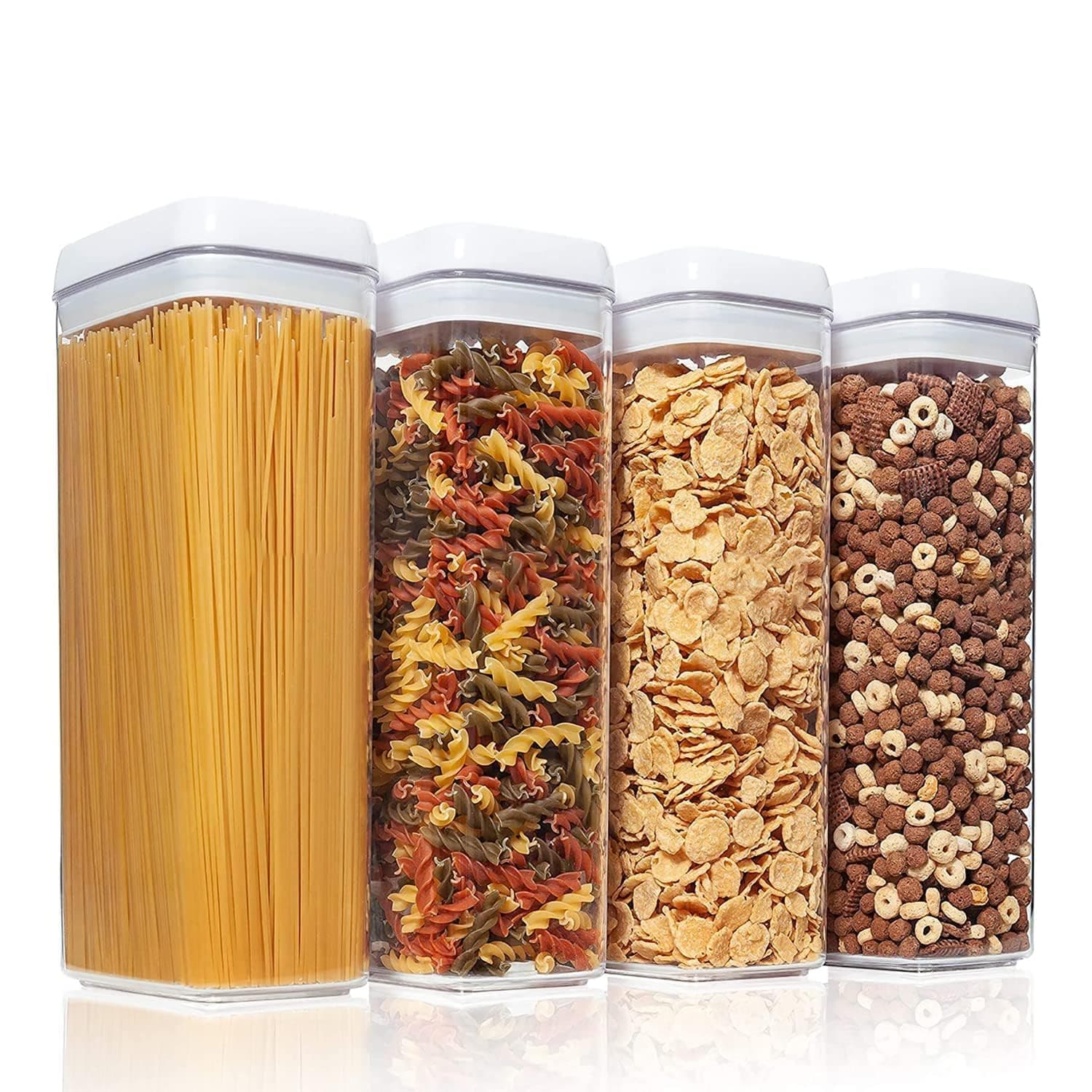 OYDAS Airtight Food Storage Containers Set with Lock Lids,Set of 4,Pantry Organization Plastic Storage Jar Storage Tank for Cereal,Coffee, Sugar - Moisture Proof,BPA Free & Stackable Design (A:1800ML)