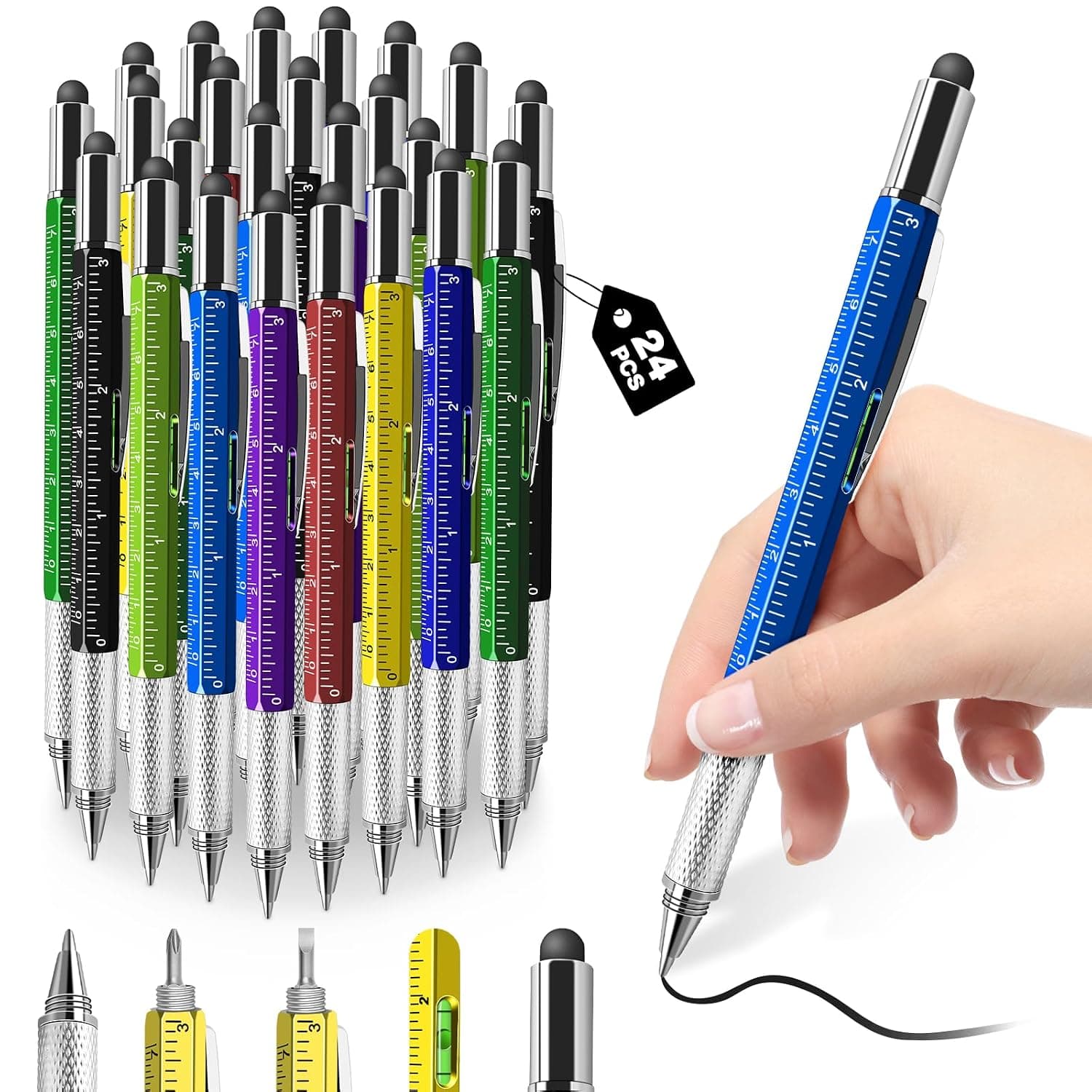 HOFASON Multitool Pen 24 Pcs, Stocking Stuffers, Christmas Bulk Gifts | 6 in 1 Multi Tool Pen, Small Gifts for Men Adults Dad Husband, Prizes for Adults, Party Favors Office Cool Gadgets
