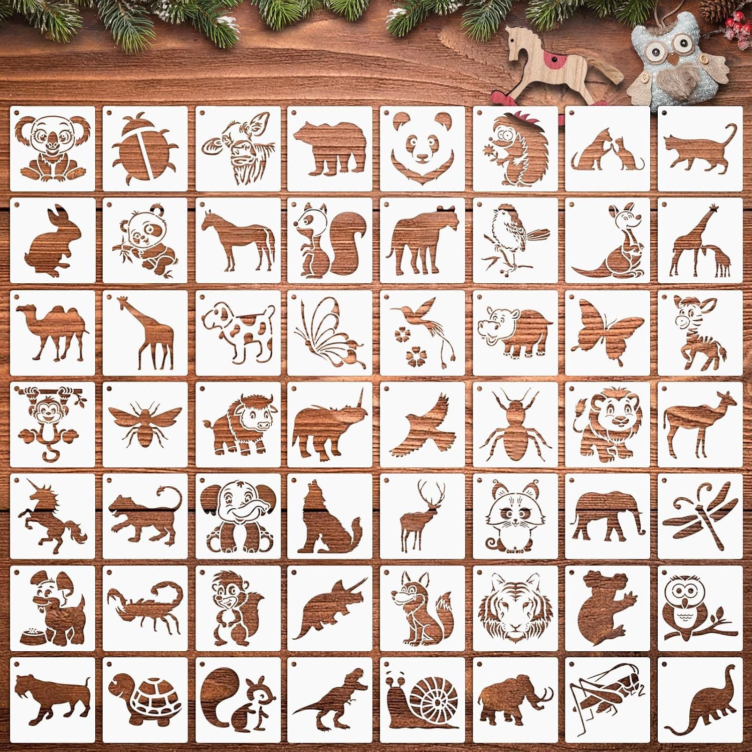 Augshy 56 Pcs Animal Stencils for Painting Craft Drawing Templates for Kids | Reusable Plastic, Wood Canvas Fabric Rock Glass Pottery, DIY Artist Painting, Drawing Stencils for Artists Kids Crafters