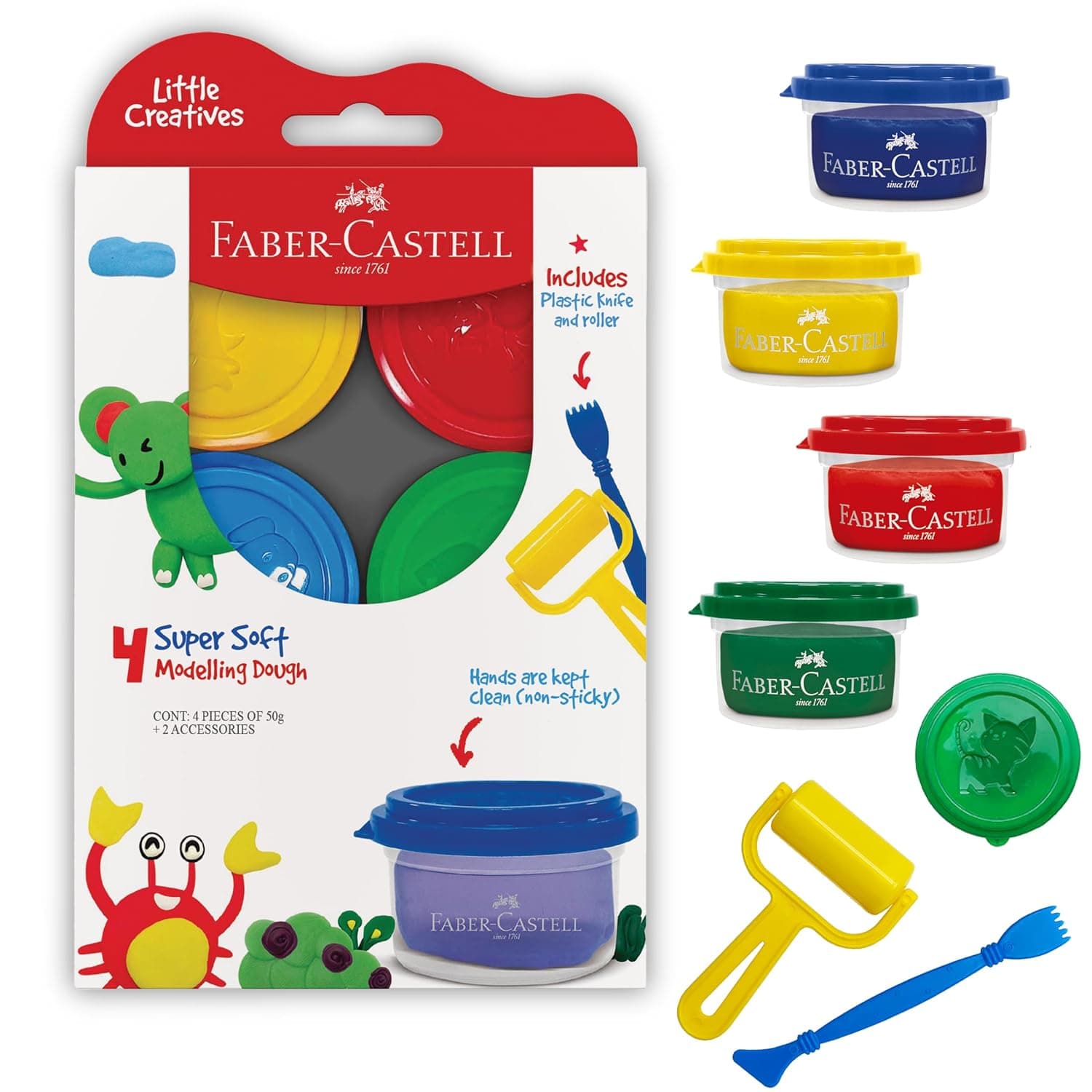 Faber-Castell Little Creatives Modeling Dough Set 4-Pieces 50 g, Multicolor