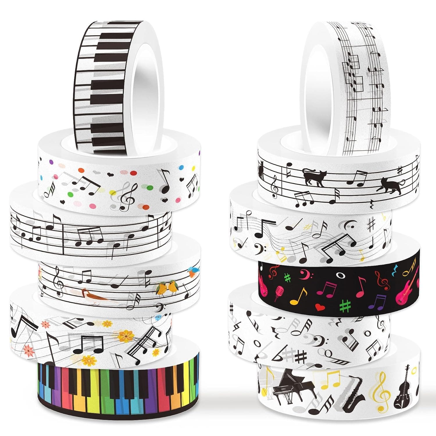 12 Rolls Music Washi Tape Set, Black White Music Themed Pattern Decorative Craft Paper For Craft, Kids, Scrapbook, DIY, Gift Wrapping, Party Decor, Junk Journal Craft