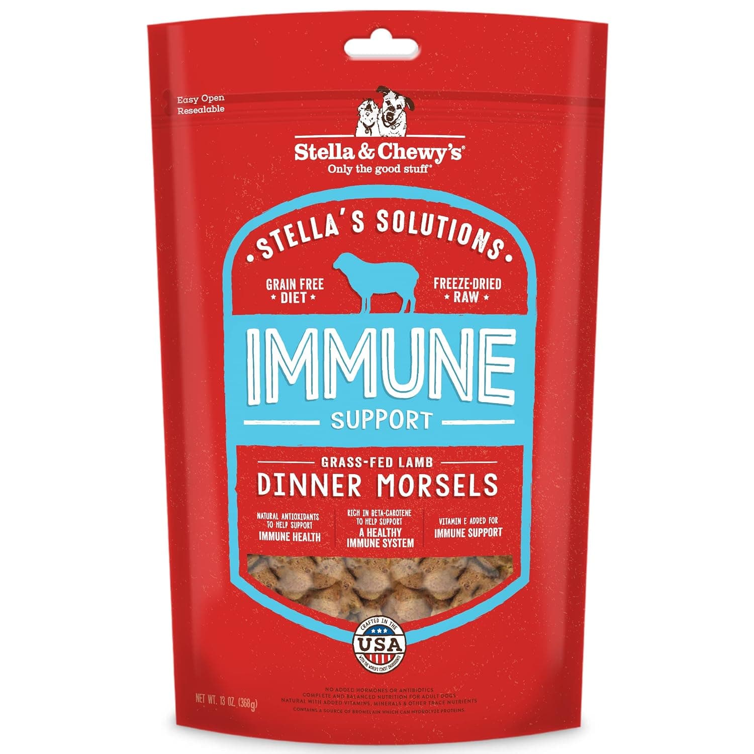 Stella & Chewy’s – Stella’s Solutions Immune Support – Grass-Fed Lamb Dinner Morsels – Freeze-Dried Raw, Protein Rich, Grain Free Dog Food – 13 oz Bag