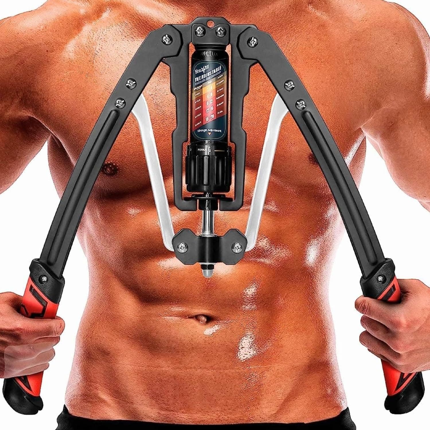 Yes4All Hydraulic Power Twister Bar 22-440 lbs for Arm Exercise Equipment - Golden Ratio Triangle Structure, Adjustable Knot, Non-Slip PU Handles, Storage Lock