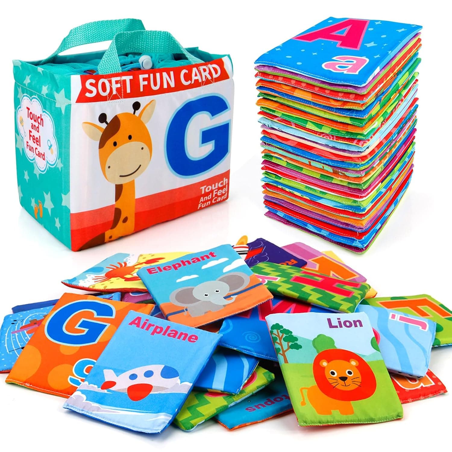 Mini Tudou 26 PCS Baby Soft Alphabet Cards, ABC Learning Flash Cards with Storage Bag, Washable Soft Letter Early Educational Toy for Babies Infants Toddlers Boys and Girls 0 1 2 3 Years Old