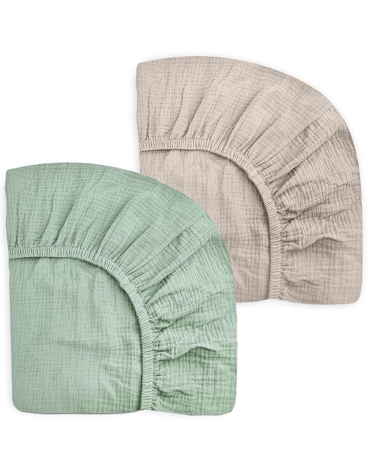 Crib Sheets for Baby Boy Girl 2 Pack, Fitted Crib Mattress Sheet 28" x 52", Muslin Toddler Bedding with Neutral Style, Nursery Bedding Essentials (Beige & Sage)