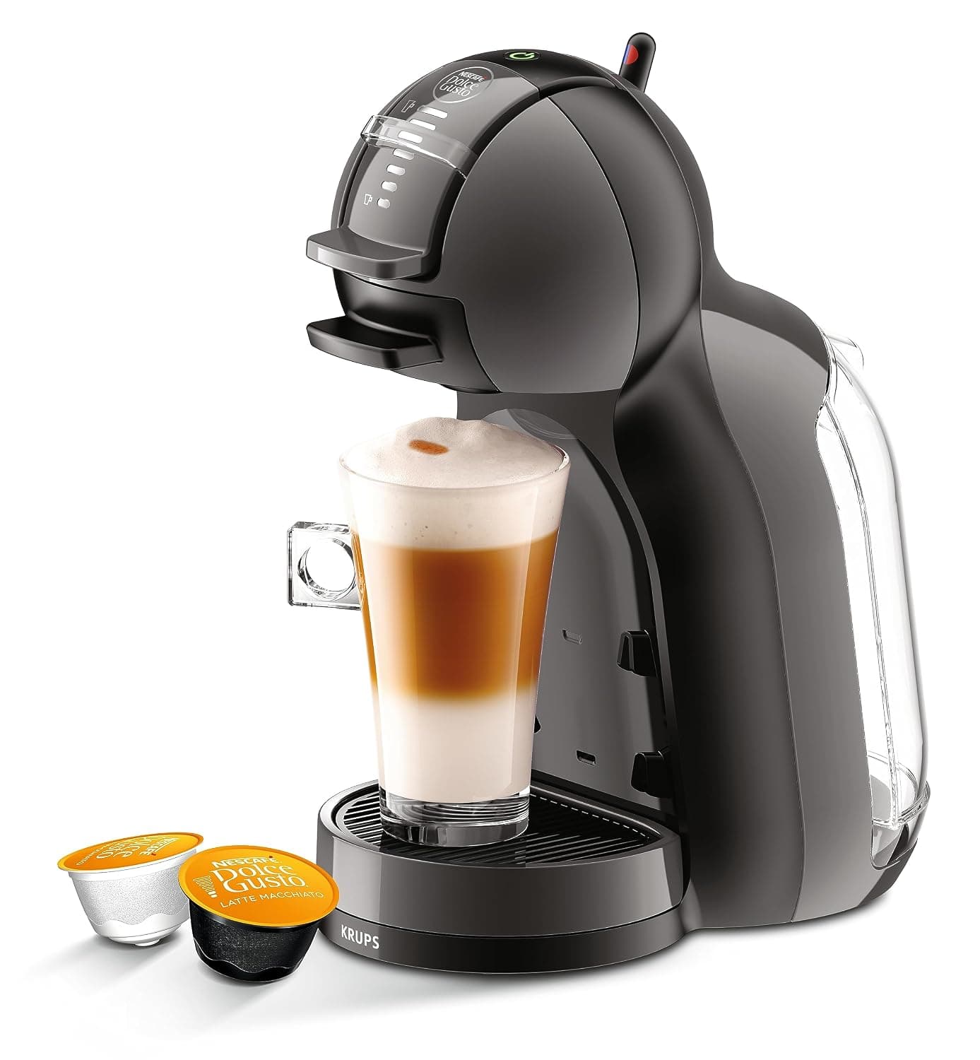 KRUPS NESCAFÉ DOLCE GUSTO Nescafé Dolce Gusto Capsule Coffee Machine, 15 Bars, Multi-Drinks, Compact Coffee Maker, Automatic Shut-off, Adjustable Drink Size, Mini Me KP123810, Black/Anthracite