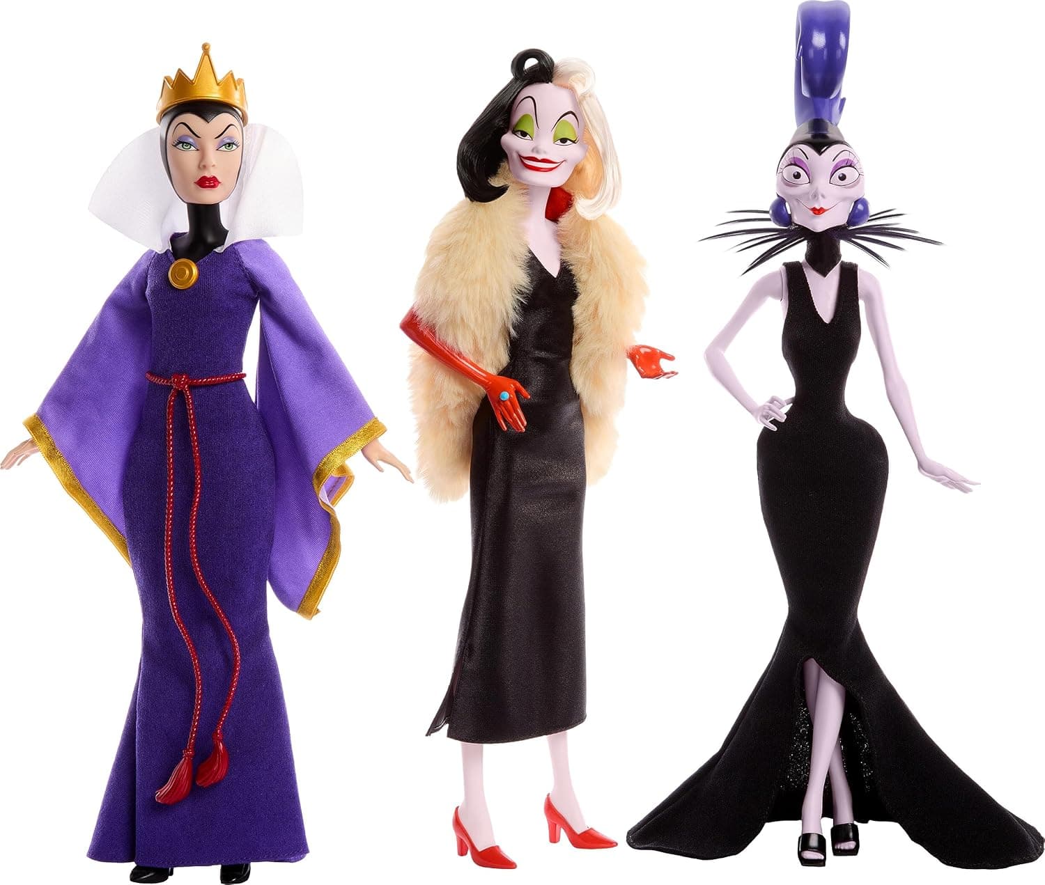 Mattel DISNEY Villains Evil Queen, Cruella de Vil & Yzma - Legendary Villains Set with Detailed Outfits & Accessories, for Collectors & Children, from 3 Years, HRF56