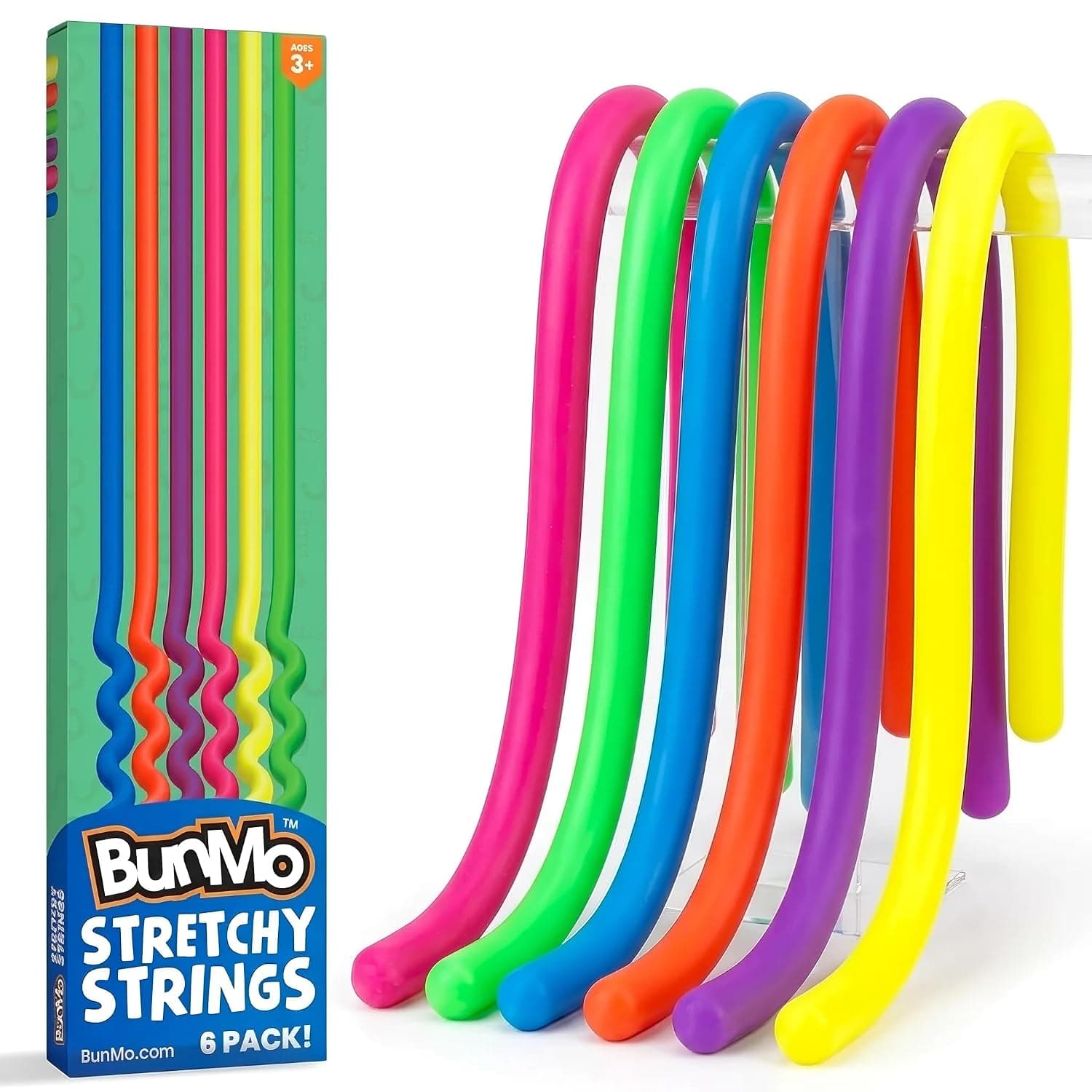 BUNMO Sensory Toys Stretchy Strings for Toddlers 3+ - Stimulating & Addictive Fidget Toys for Kids - Hours of Fun for Kids - Non-Mouthable Toy 3+ - Smooth 6 Pack
