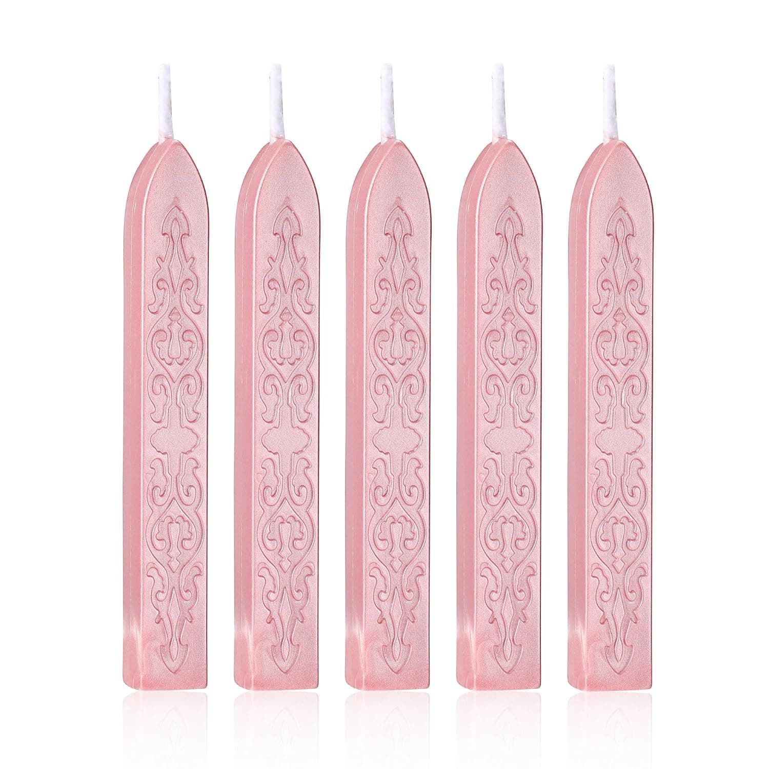 Yoption 5Pcs Rose Gold Sealing Wax Sticks with Wicks for Wax Seal Stamp | Embossed Pattern Wax Sticks for Wedding Invitation, Christmas Card, Envelope, Snail Mail, Wine Package, Gift Wrapping