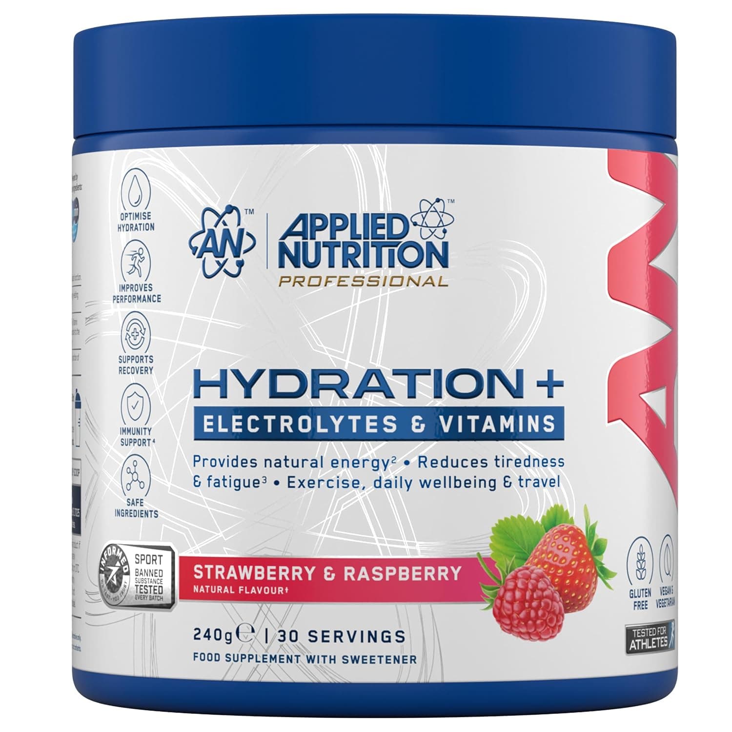 Applied Nutrition Hydration+ Electrolyte & Vitamin Powder, Strawberry & Raspberry