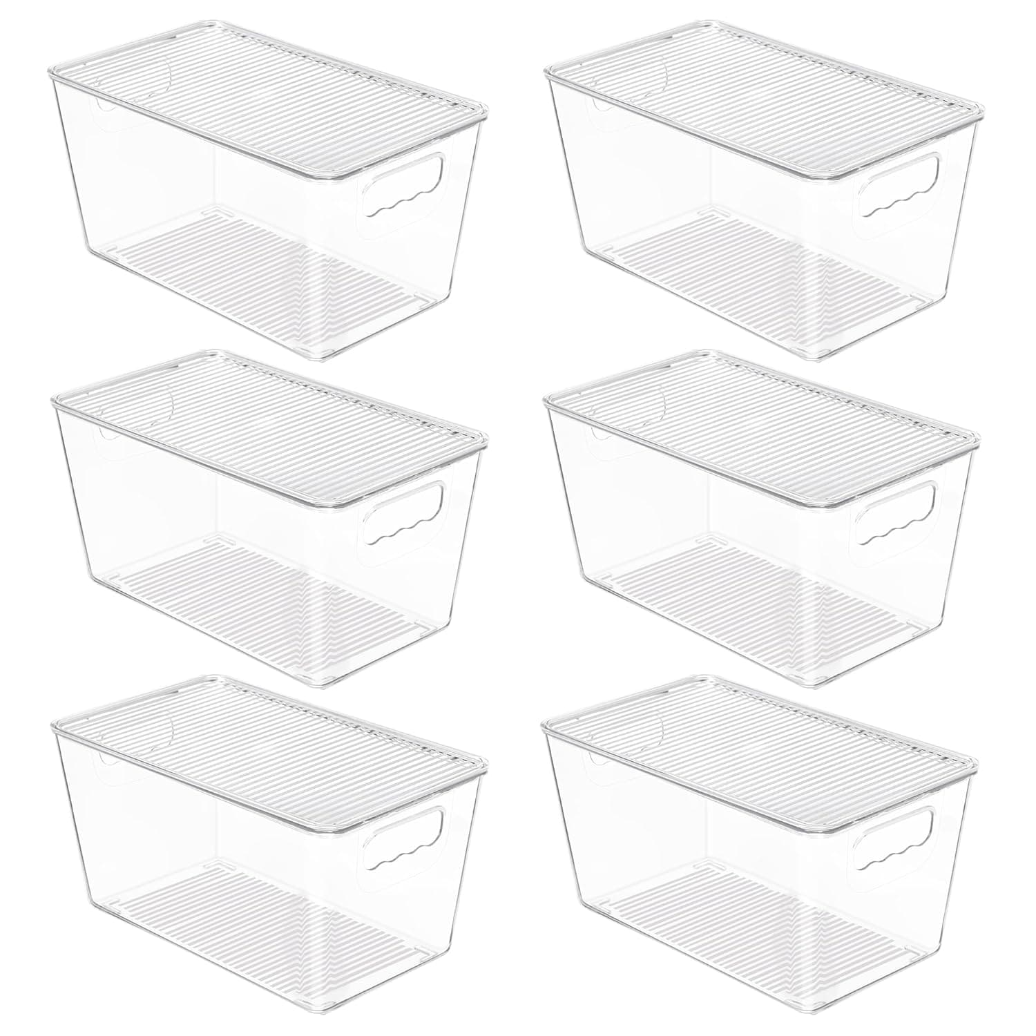 Vtopmart 6 Pack Clear Stackable Storage Bins with Lids, Medium Plastic Containers with Handle for Pantry Organizer and Storage,Perfect for Kitchen,Fridge,Cabinet, Closet,Bathroom Organization