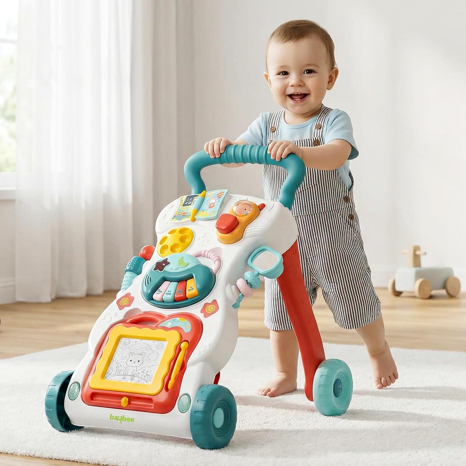 Baybee 2 in 1 Baby Walker for Kids | Sit-to-Stand Baby Activity Walker for Toddler with Drawing Board, Music, shape sorters & Rotary gears| Baby Boys Girl 6-12 Months (Green)