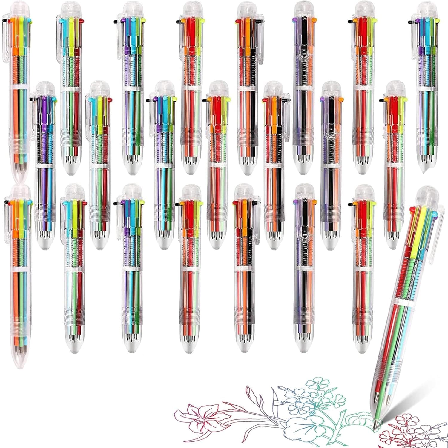 24Pcs 0.5mm 6-in-1 Multicolor Ballpoint Pen, 6 Colors Clear Barrel Retractable Ballpoint Pens for Office School Supplies, Student Children Gift, Birthday Party Favors Gifts for Kids Students