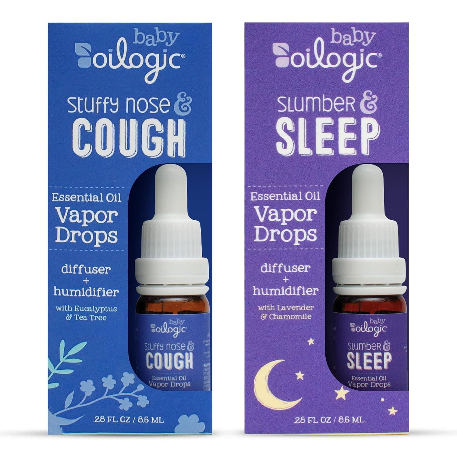 Oilogic Stuffy Nose & Cough & Sleep & Slumber, Essential Oil Vapor Drops | Gentle Vaport Drops for Diffuser & Humidifier Soothe Cough & Stuffy Noses - Baby Essentials for Sleep & Comfort, 2-Pack