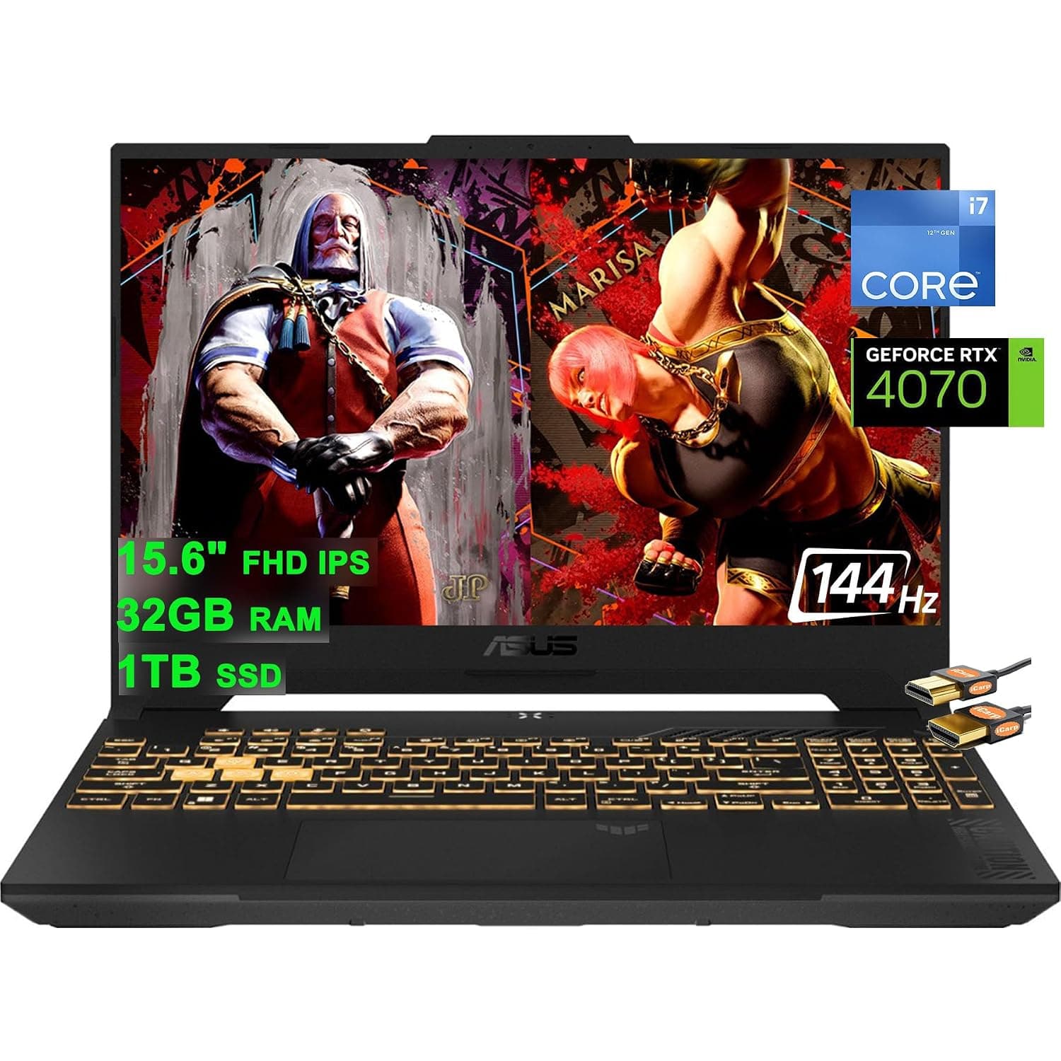 Asus TUF F15 Gaming Laptop 15.6" FHD 144Hz Intel 14-Core i7-12700H (Beat i9-11950H) 32GB RAM 1TB SSD GeForce RTX 4070 8GB Graphic Backlit Thunderbolt 4 USB-C Win11 Grey + HDMI Cable