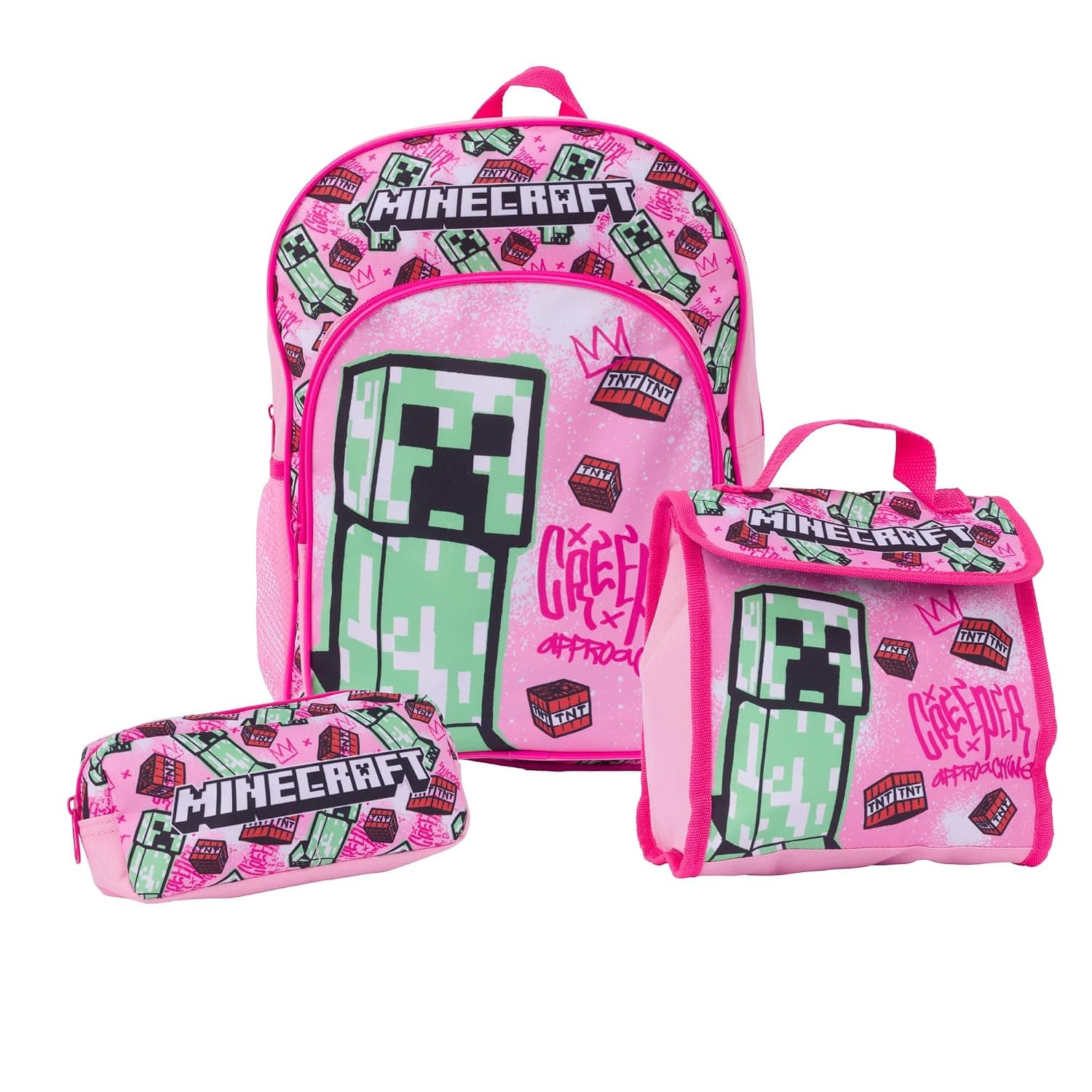 Minecraft Pink Backpack, Lunchbag and Pencil Case Set 3 Pc