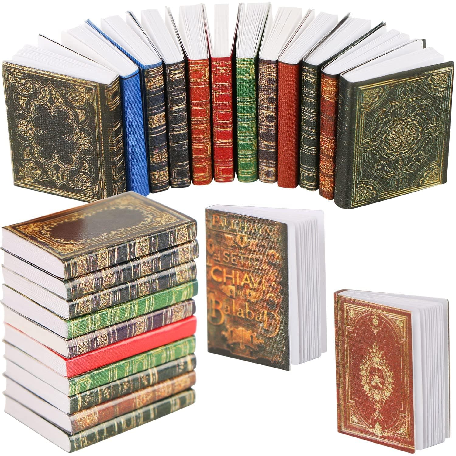 24-Piece Miniature Dollhouse Book Set, 1:12 Scale Tiny Books for Dollhouse Bookshelves, Realistic Mini Book Collection for Doll Furniture, Perfect Pretend Play Accessories for Kids' Dollhouse Scenes
