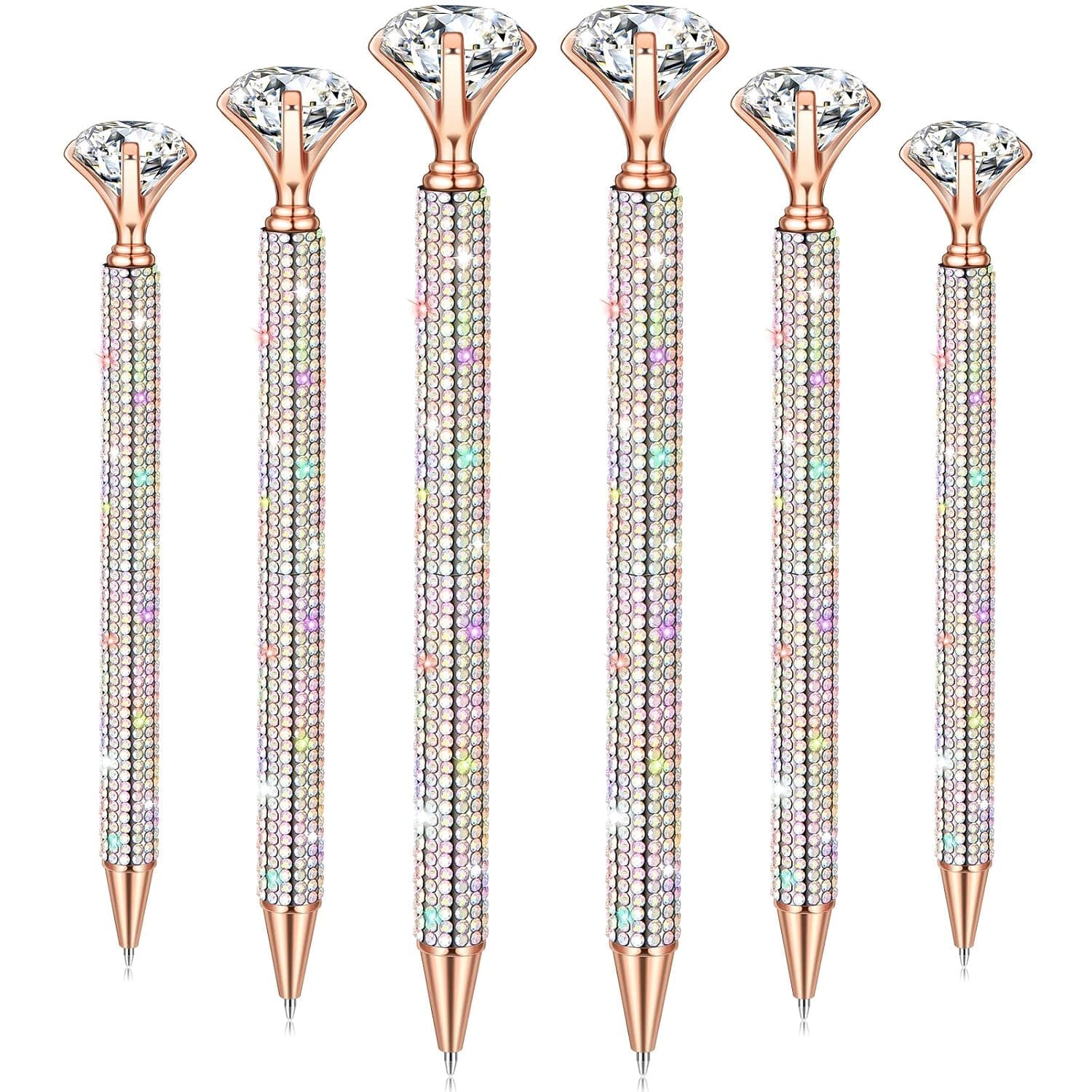 Jeyiour 6 Pcs Big Diamond Pens with Crystal Bling Rhinestone Pen Metal Diamond Ballpoint Pens Glitter Wedding Bridal Shower Favors Diamond Black Ink Pens for Birthday Gift Supplies (Rose Gold)