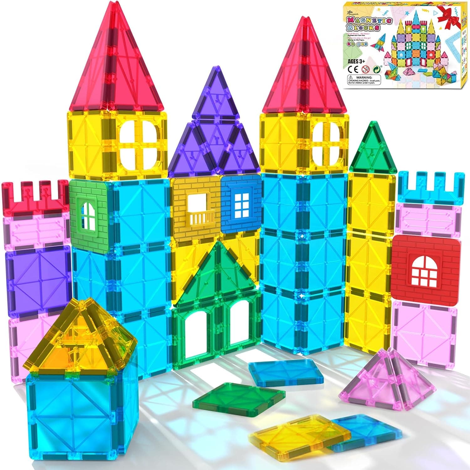 Jasonwell Magnetic Tiles Kids Magnetic Blocks Building Sets 3D Magnet Tile Building Blocks Toy مكعبات مغناطيس Construction Educational STEM Toys Gifts for Toddlers Boys Girls 3 4 5 6 7 8 9 + Year Old