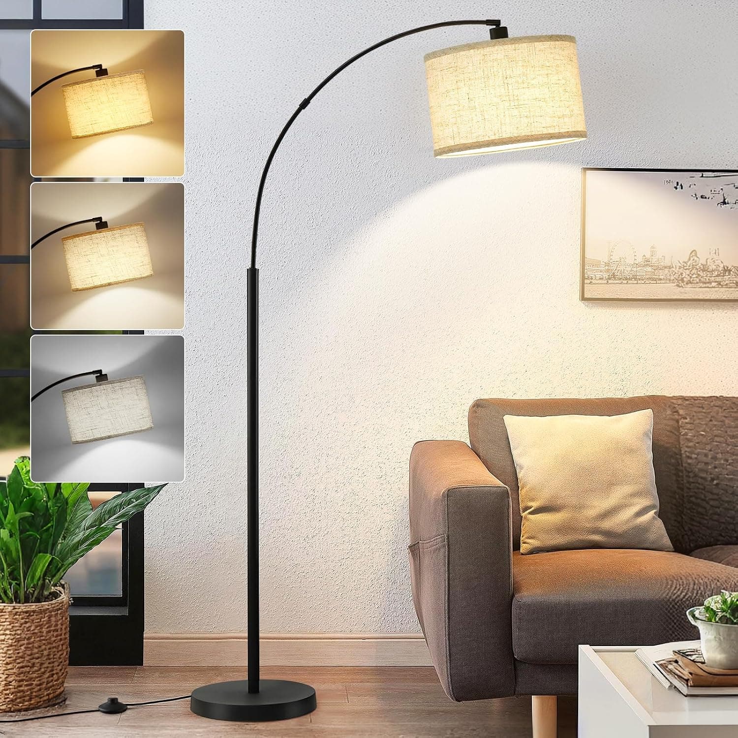 Luvkczc 71" Arc Floor Lamps for Living Room, Standing Lamp with Adjustable Lamp Head, Tall Pole Lamp with Foot Switch, Arched Reading Light for Bedroom, Office, 9W 3 Color Temperatures Bulb Included | Tall Pole Lamp with Foot Switch, Arched Reading Light for Bedroom, Office, 9W Adjustable Color Temperatures Bulb Included