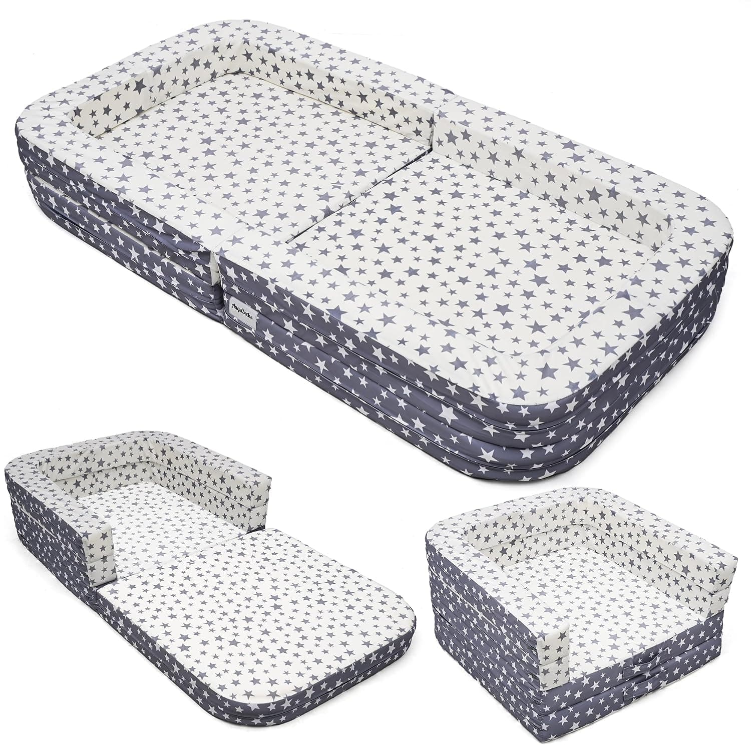 Toddler Travel Bed & Sofa, Portable Foldable Kids Play Mat,3-in-1, Lightweight Star Print Oxford Cot, 60"x30" Easy Carry Bed for Travel