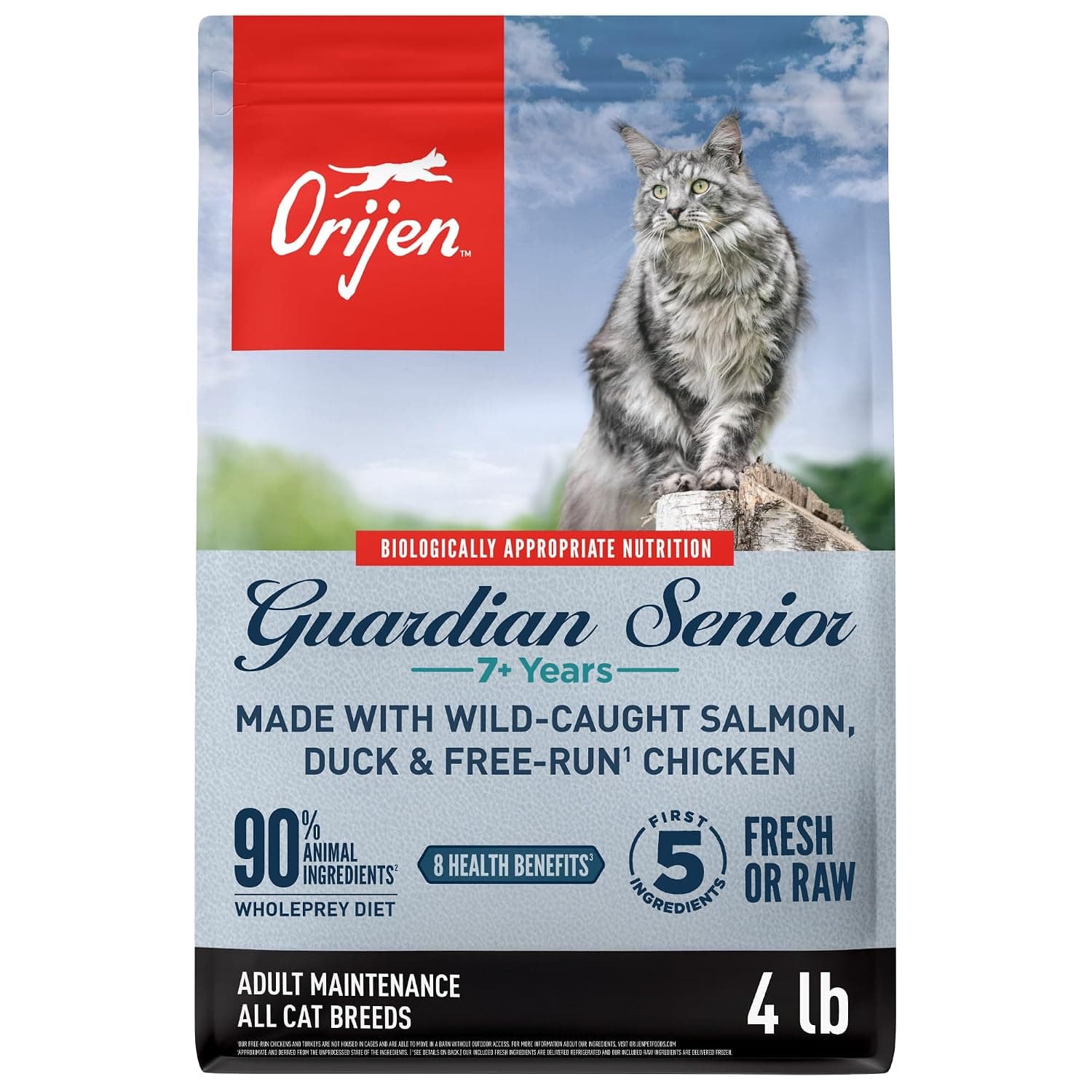 ORIJEN GUARDIAN SENIOR Dry Cat Food, Grain Free Cat Food for Senior Cats, WholePrey Ingredients, 4lb | 90% Animal Ingredients, Grain Free, High Protein, Immune Support, For Senior Pets, Essential Nutrients