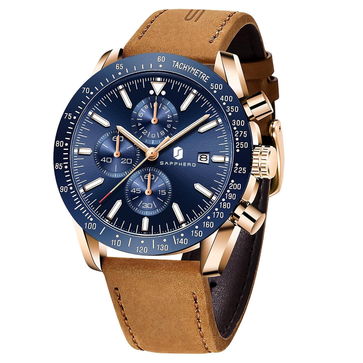 BY BENYAR Men's Waterproof Analog Quartz Chronograph Luminous Date Large Dial Classic Business Fashion Watches Leather Strap Elegant Gift for Men