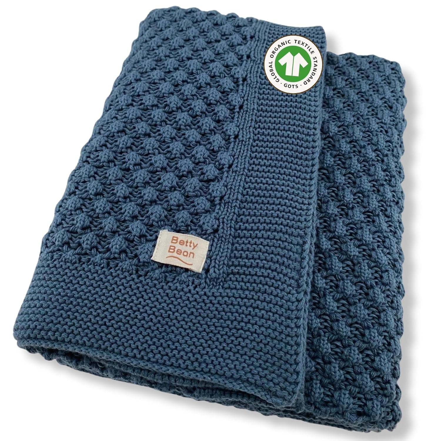 Baby Blanket Knitted Blanket Organic Cotton 100 x 80 cm - Thick Knitted, GOTS & Oeko-Tex® Standard 100, Easy Care 40°C, Pram & Travel - Smoke Blue