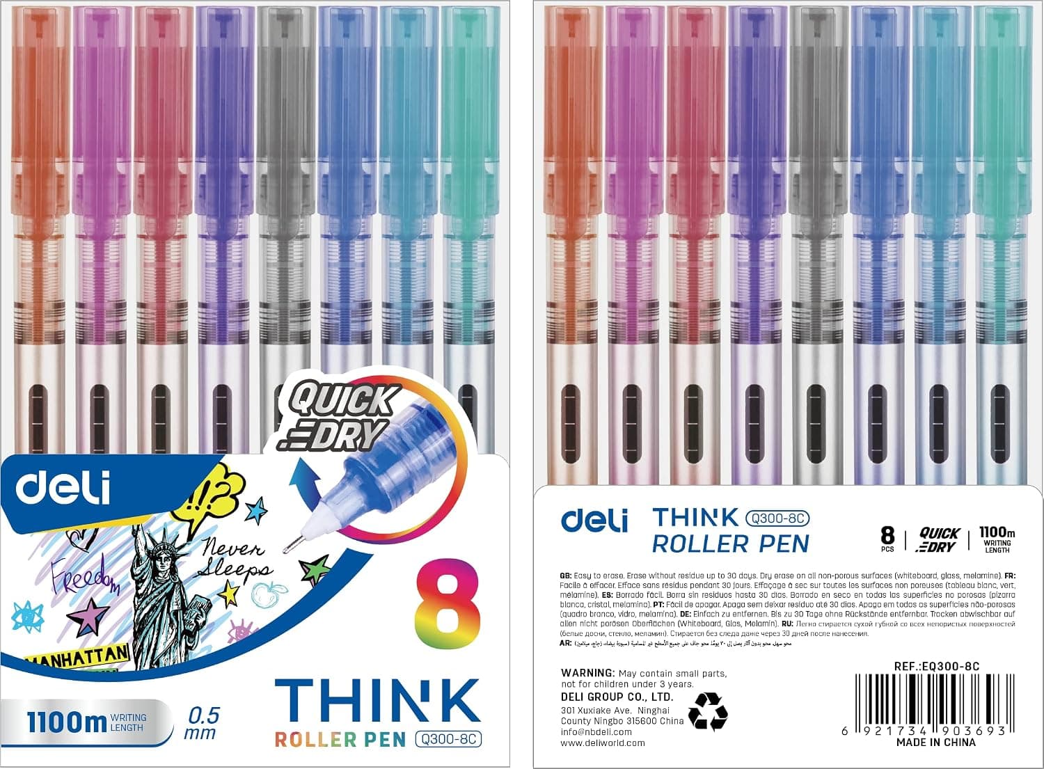 Deli Color Roller Pen/Colorful Ballpoint Pens 8 0.5mm EQ300-8C