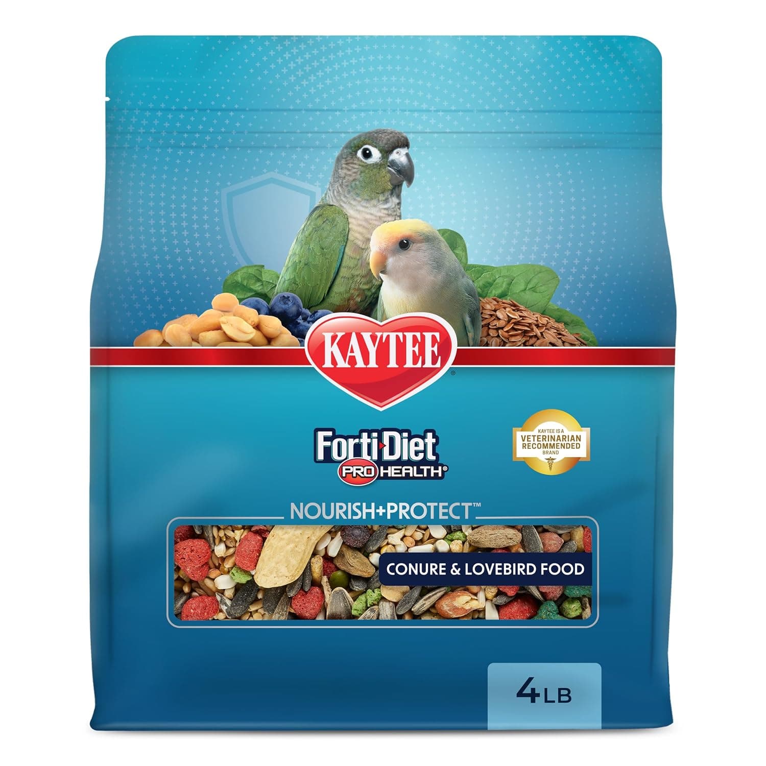 Kaytee Forti-Diet Pro Health Conure and Lovebird Pet Bird Food, 4 Pound | Balanced digestion. Conure food with prebiotics and probiotics. Parrot food, antioxidants, omega-3s