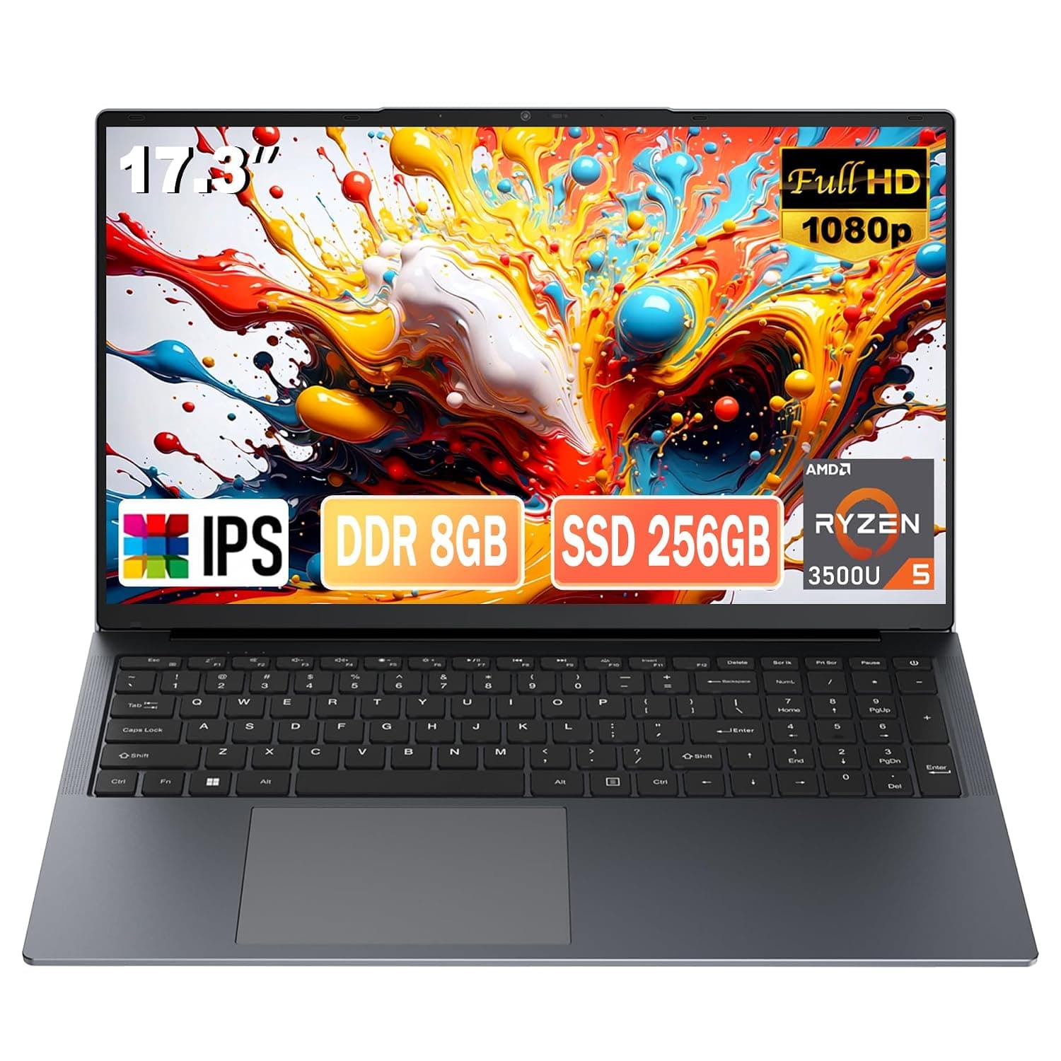 17 Inch Laptop, 8GB RAM 256GB SSD Laptop with Ryzen5 3500U(Up to 3.7GHz),IPS FHD Display, Webcam, Backlit Keyboard,RJ45,Dual Wi-Fi, Buletooth 5.0, HDMI, USB 3.0, Type-c Students HDMI,