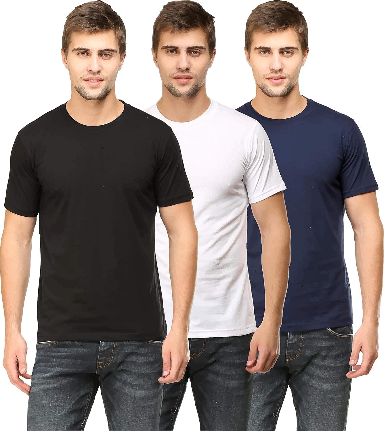 RSO Outfits Men's Regular Fit Plain Half Sleeve Round Neck T-Shirt Combo Pack of 2