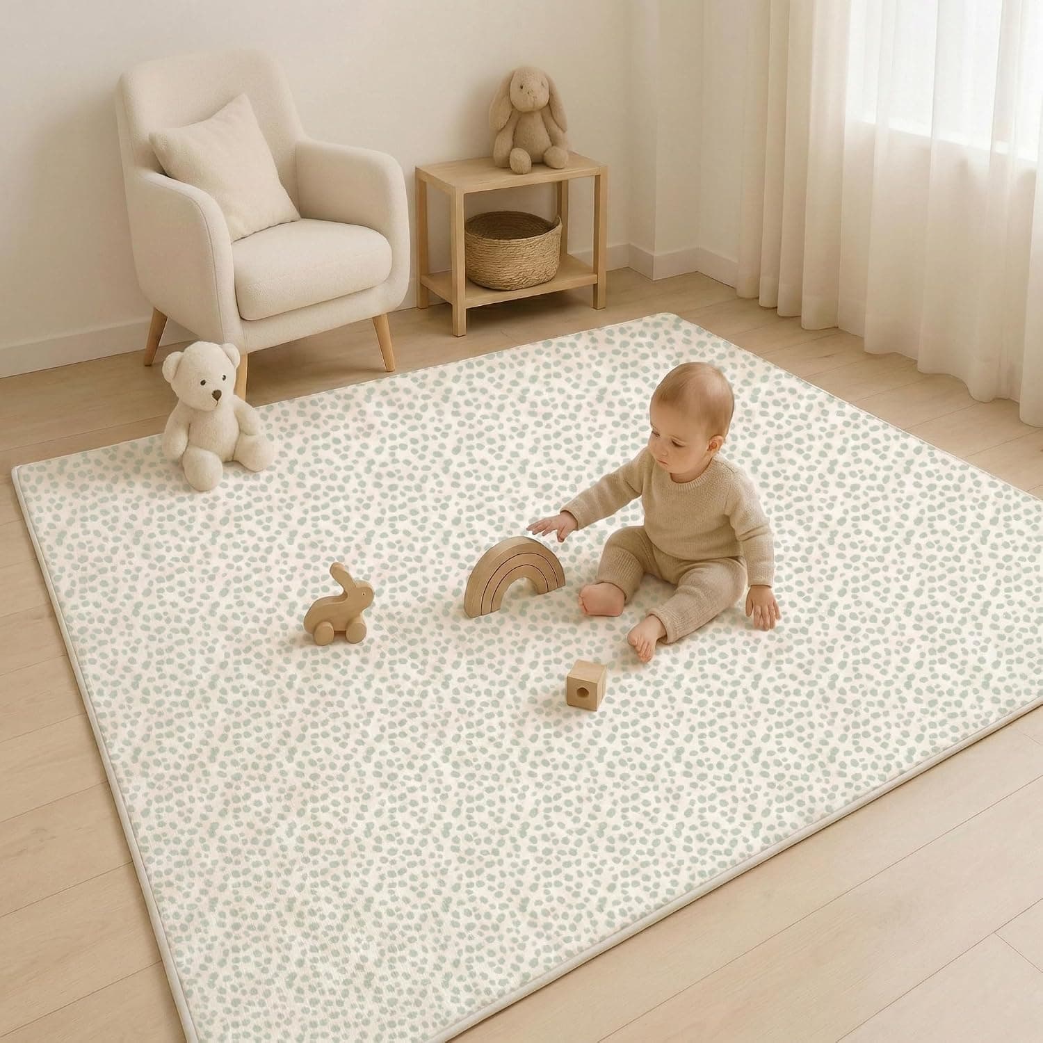 Bubba Bear Baby Play Mat, Thick Foam with Pattern Design, Foldable Waterproof Padded Crawling Mat for Babies (Green Dots, 79"x59")
