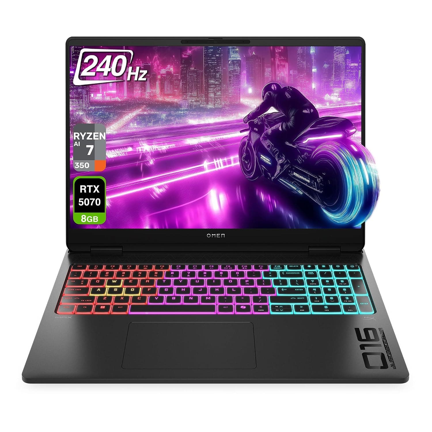 HP OMEN 16 MAX Gaming Laptop, AMD Ryzen AI 7 H 350, 64 GB DDR5 RAM, 2 TB PCIe SSD, 16" WQXGA (2560x1600) 240Hz Display, Nvidia G-Force RTX 5070, 4-Zone RGB Backlit Keyboard, W11 Home, Shadow Black