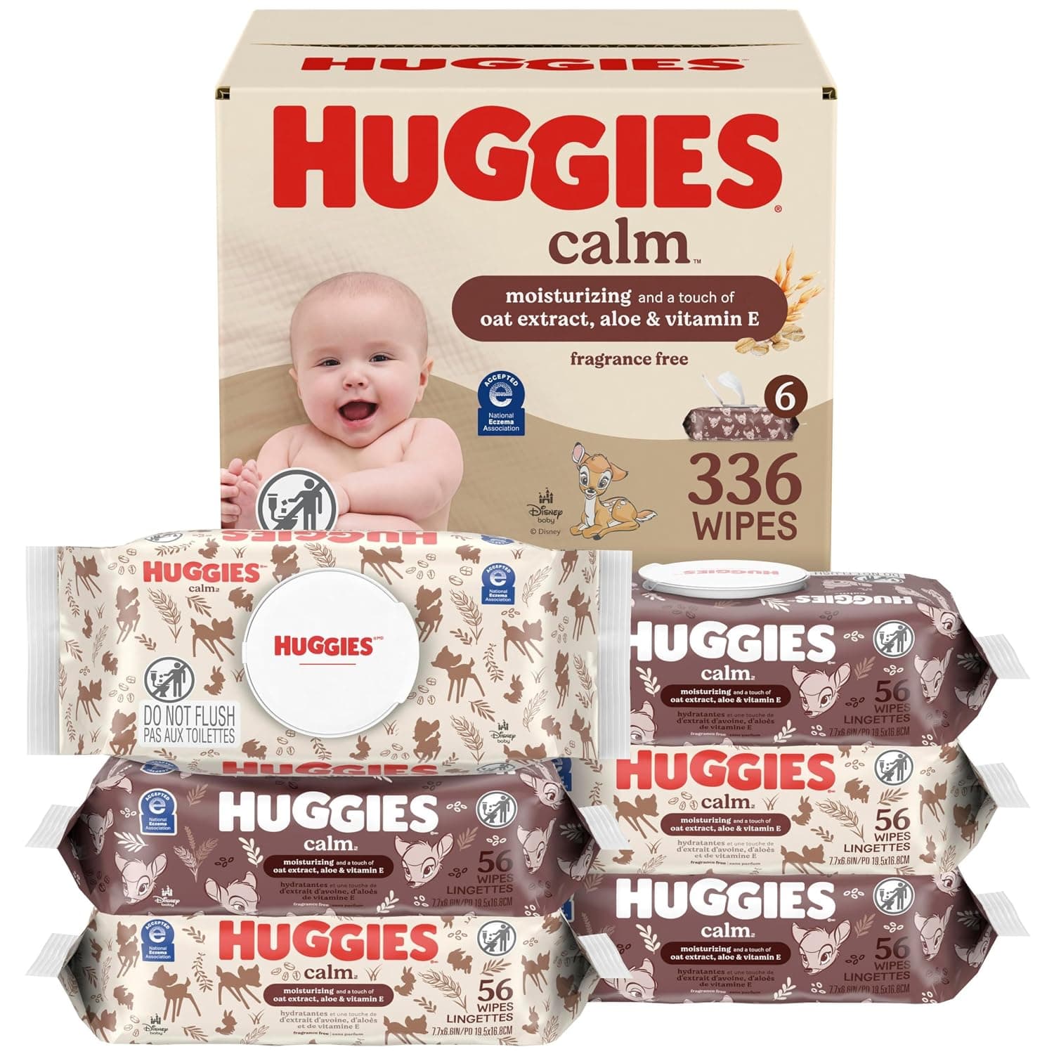 Huggies Baby Wipes, Calm Baby Diaper Wipes, Unscented, Hypoallergenic, 6 Push Button Packs (336 Wipes Total)
