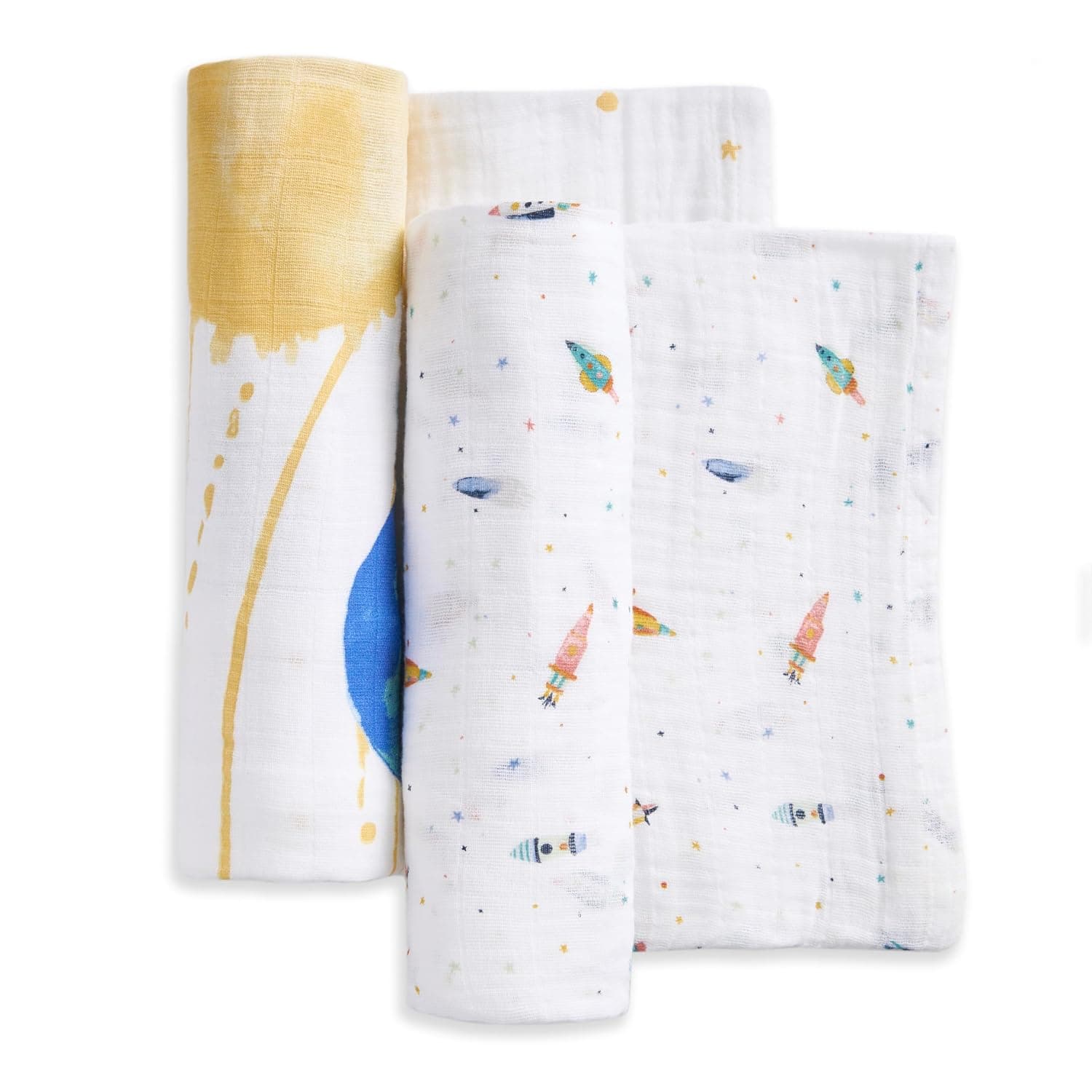 aden + anais 100% Organic Cotton Muslin Swaddles, Breathable Baby Blanket, Ideal for Boys, Girls, Newborns, Babies & Infants, Receiving Blanket, Soft and Lightweight Wrap, 2 Pack, Space Orbit
