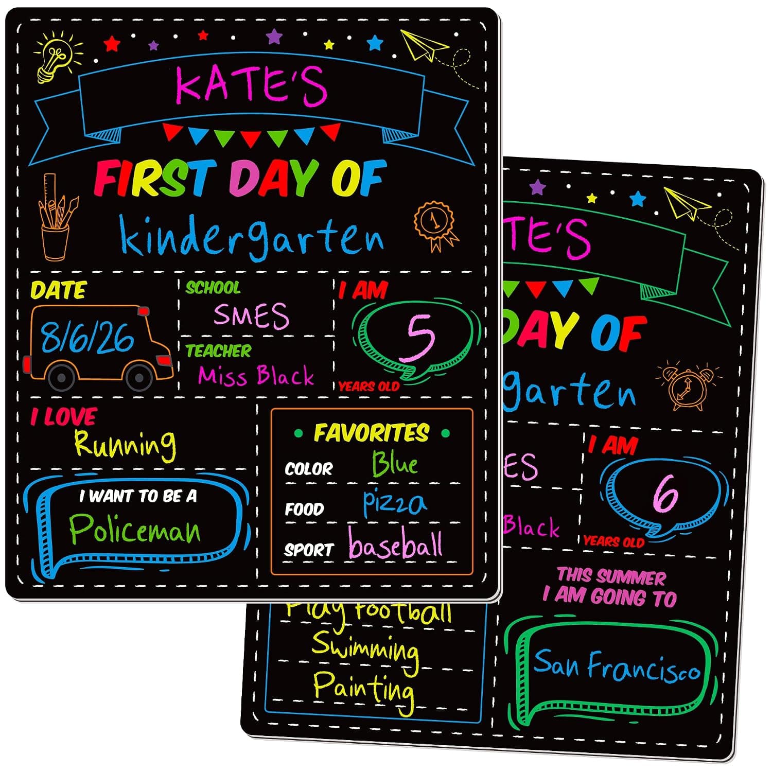 First and Last Day of School Board, 10 X 12 in Double Sided First Day of School Board, Paper Back to Class Chalkboard for Kindergarten Pre-School Memories and Milestones