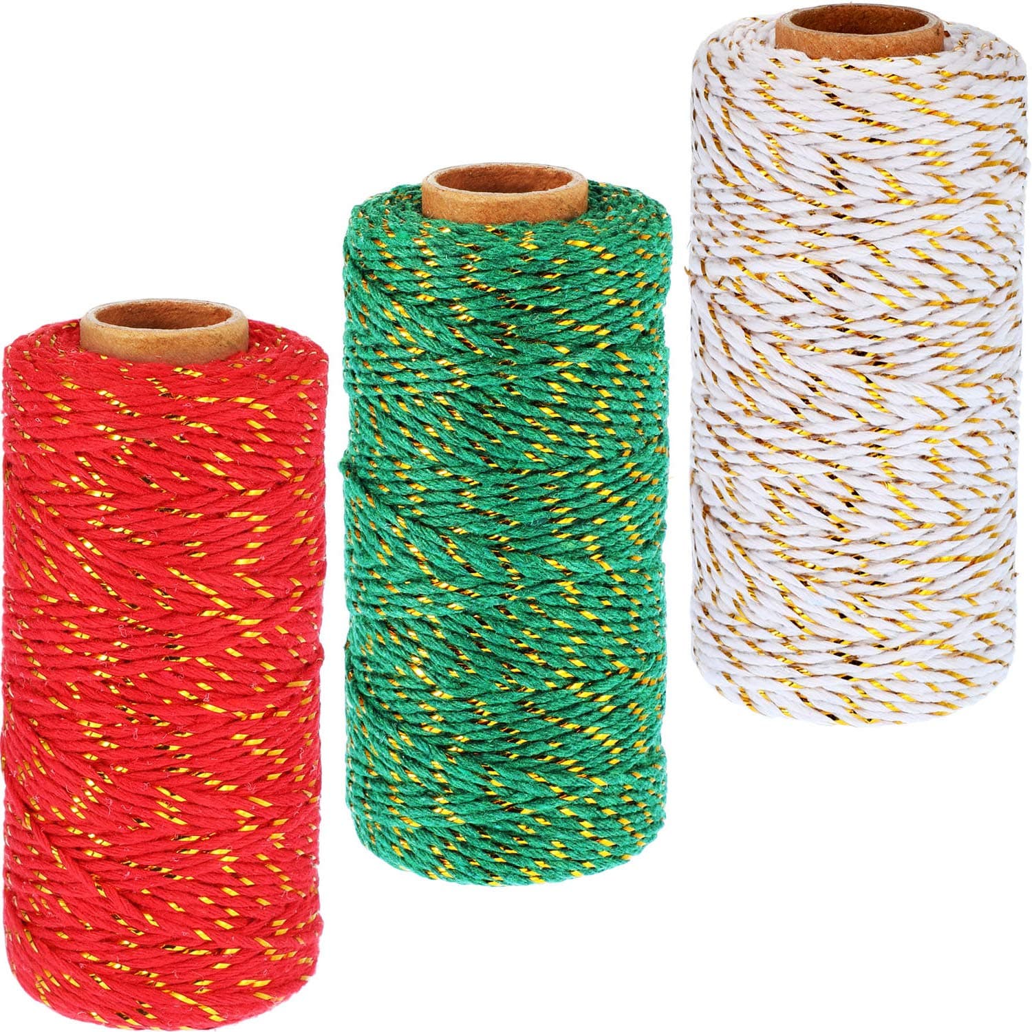 Pangda 984 Feet Christmas Decorative Bakers Twine 2 mm Gift Wrapping Twine Twine Rope Cord with Gold Wire for Christmas DIY Gift Decorations