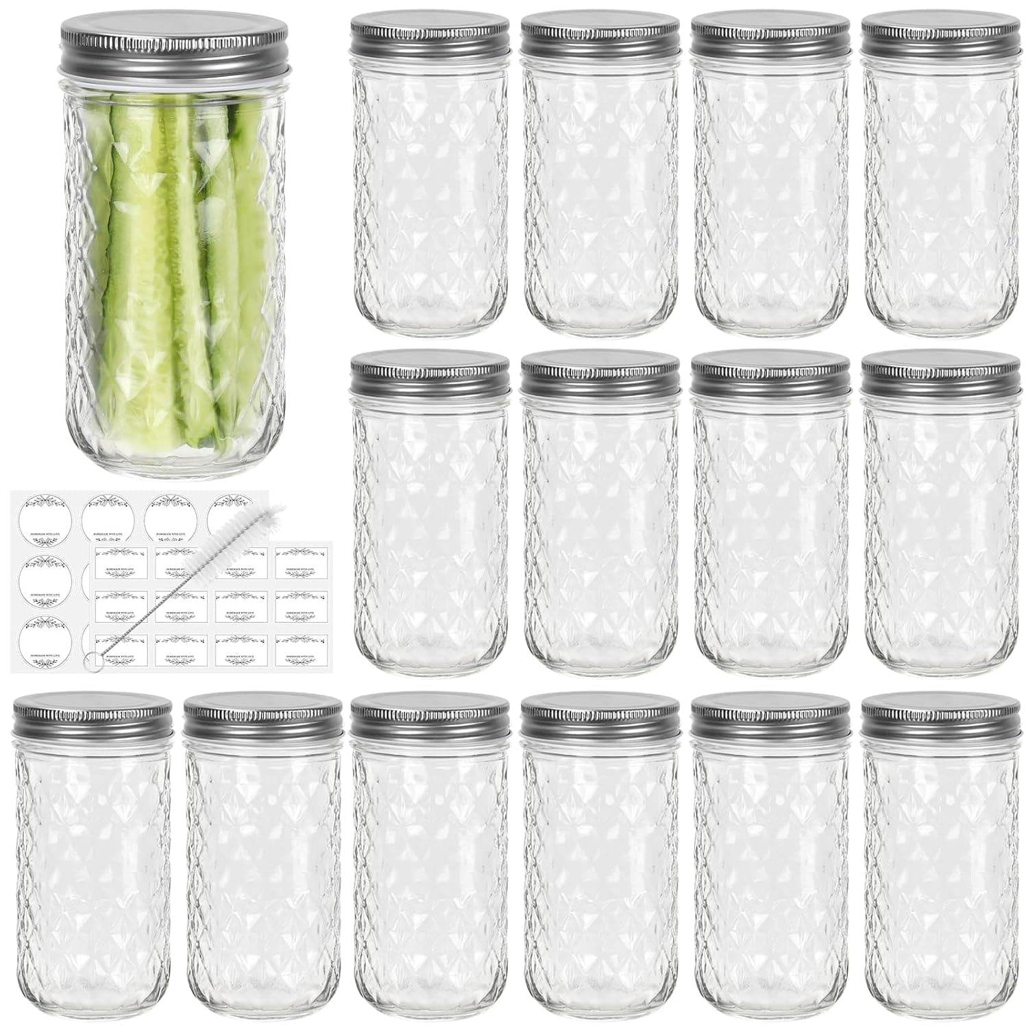 6-Pack 12oz Wide Mouth Mason Jars with Silver Metal Lids – Versatile Glass Jars for Canning, Honey, Jam, Jelly, Kitchen Storage, and DIY Wedding Favors – Durable Containers for Home and Craft Use