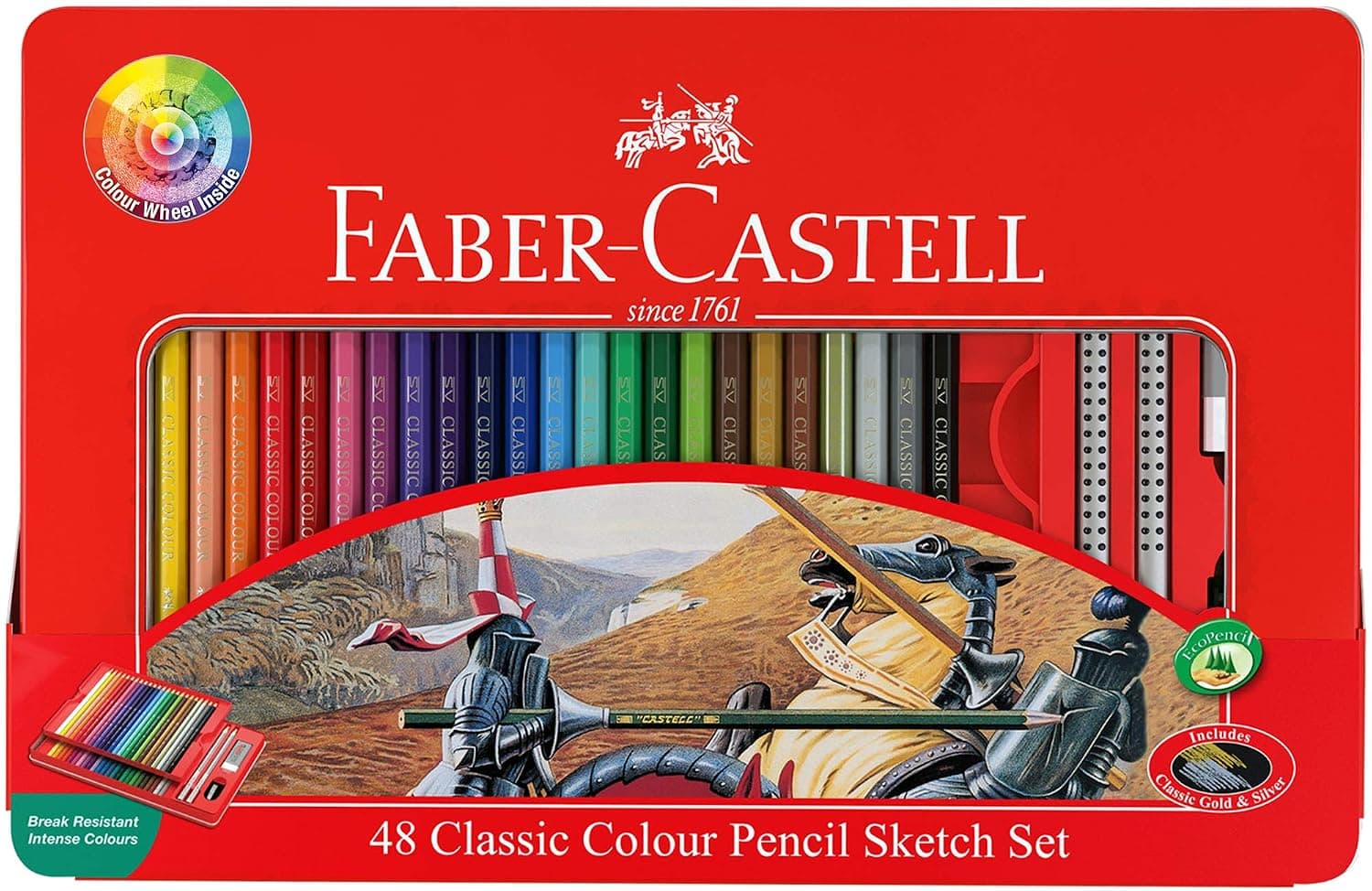 Faber Castell Classic 48-Colors Coloured Pencil in Flat Tin Case