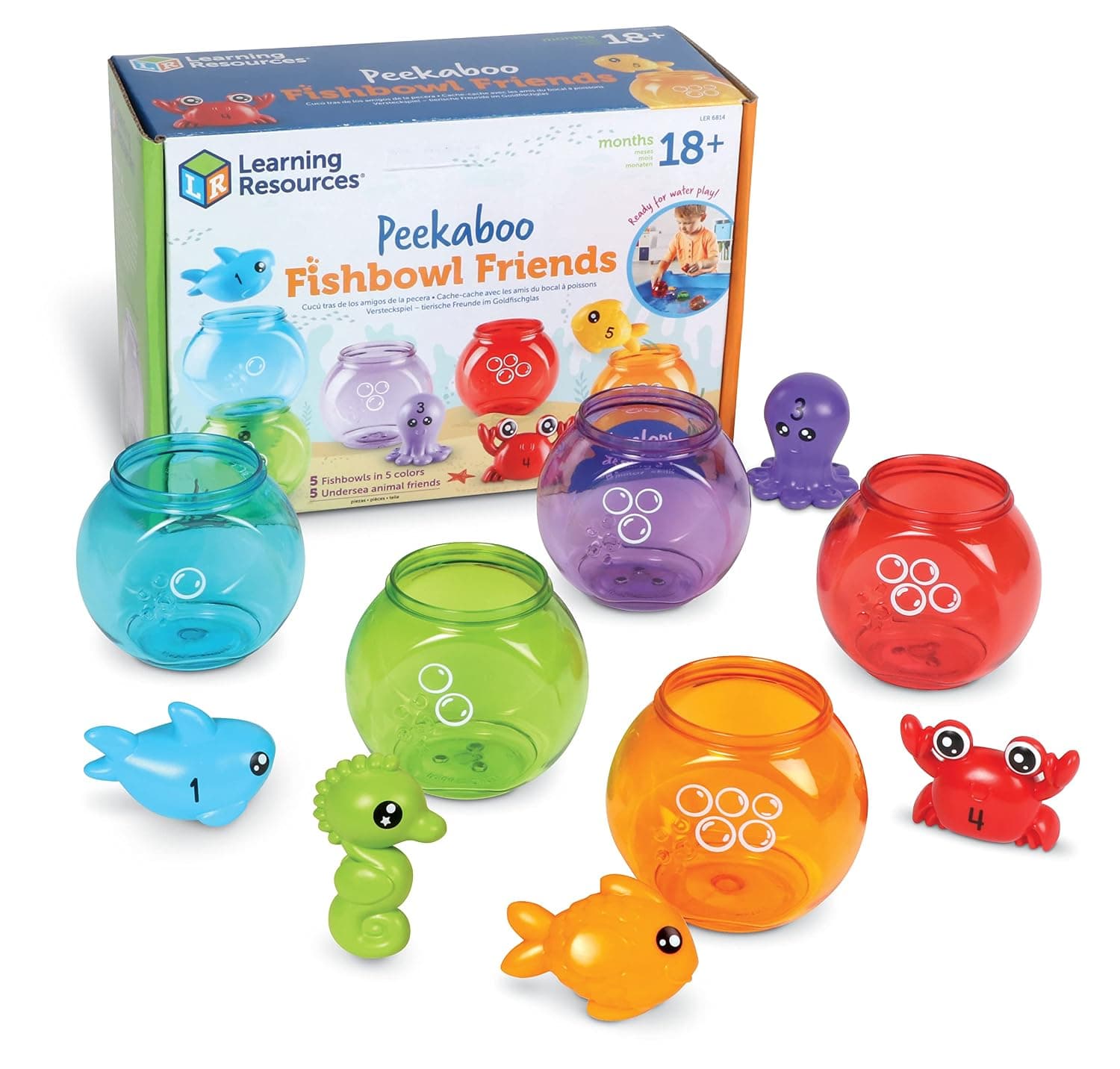 Learning Resources Peekaboo Fishbowl Friends, 10 Pieces, Ages 18 Months+, Educational, Bath, Fish, Animal Toys