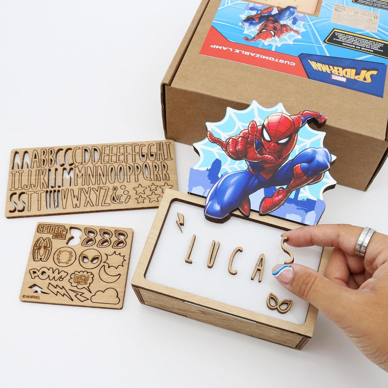 WONDEE Personalised Spider-Man Lamp with Letters and Drawings, Children's and Baby Night Light Personalised Marvel Spiderman – Decoration for Boy's Room, Marvel Idea Personalised Gift for Children