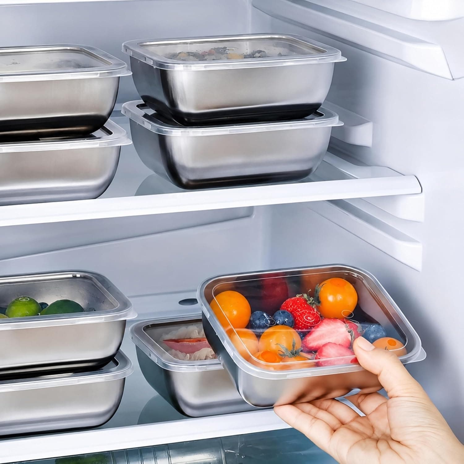 5-Pack Stainless Steel Food Storage Containers with Clear Lids for Refrigerator Organization, Stackable Kitchen Containers for Meal Prep
