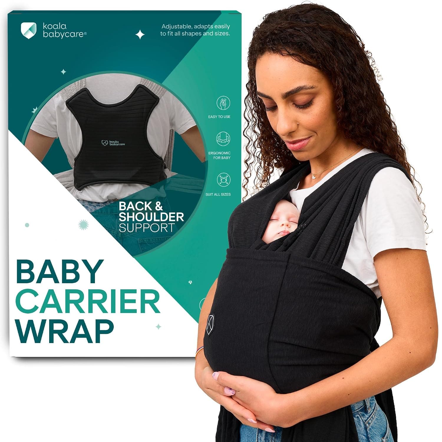 Koala Babycare Baby Carrier Wrap, Easy to Wear As a T-Shirt - Baby Wearing Wrap One Size Fits All - Newborn Wrap Carrier Max 9 KG