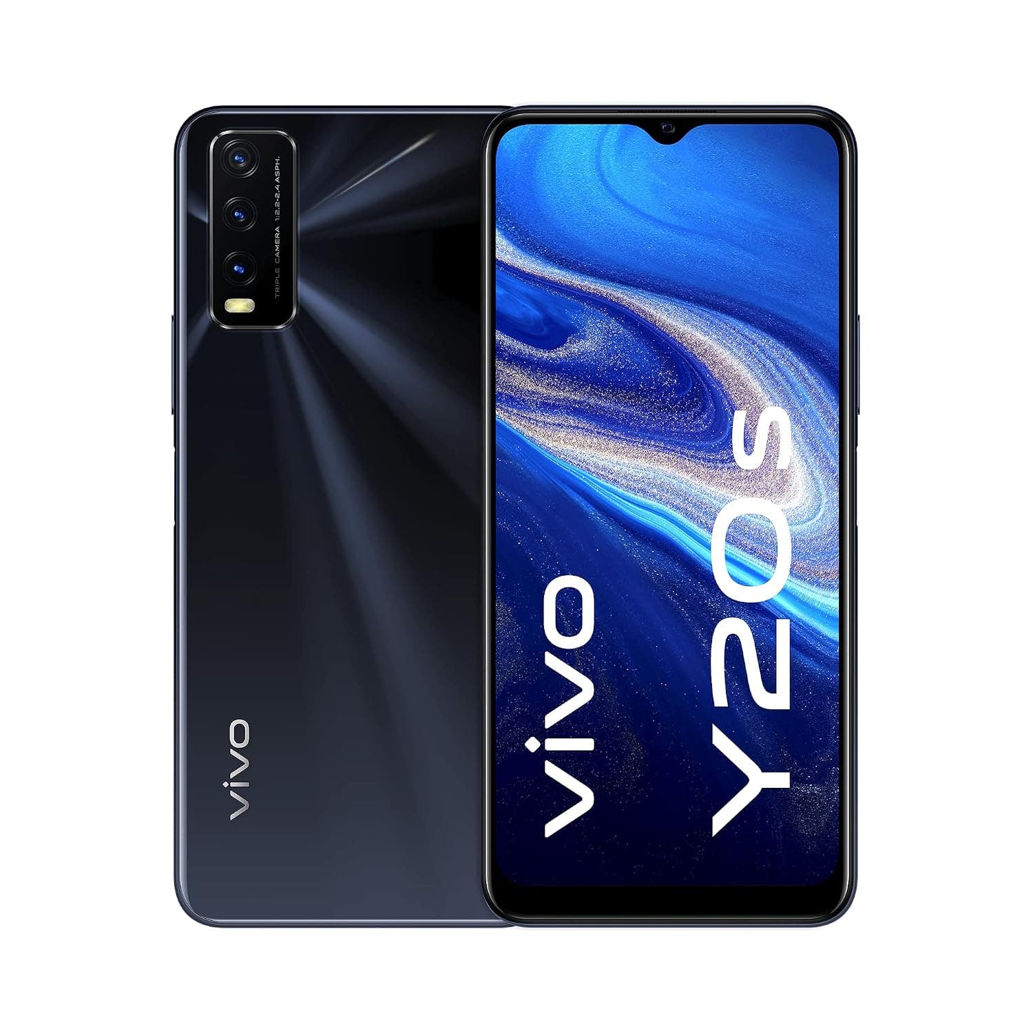 vivo Y20s Smartphone, 4GB+128GB Dual Sim Smartphone, 5000mAh Battery Sim Free Mobile Phone, 6.51 Inch Halo Fullview HD+ Display, AI Triple Macro Camera Phone, Side Fingerprint&Face Wake Obsidian Black